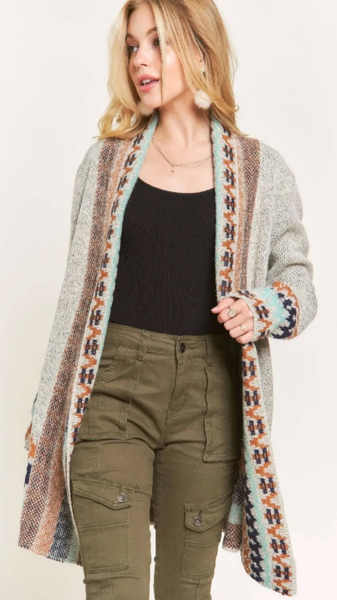 TRIBAL BORDER SWEATER CARDIGAN - U Pretty Things