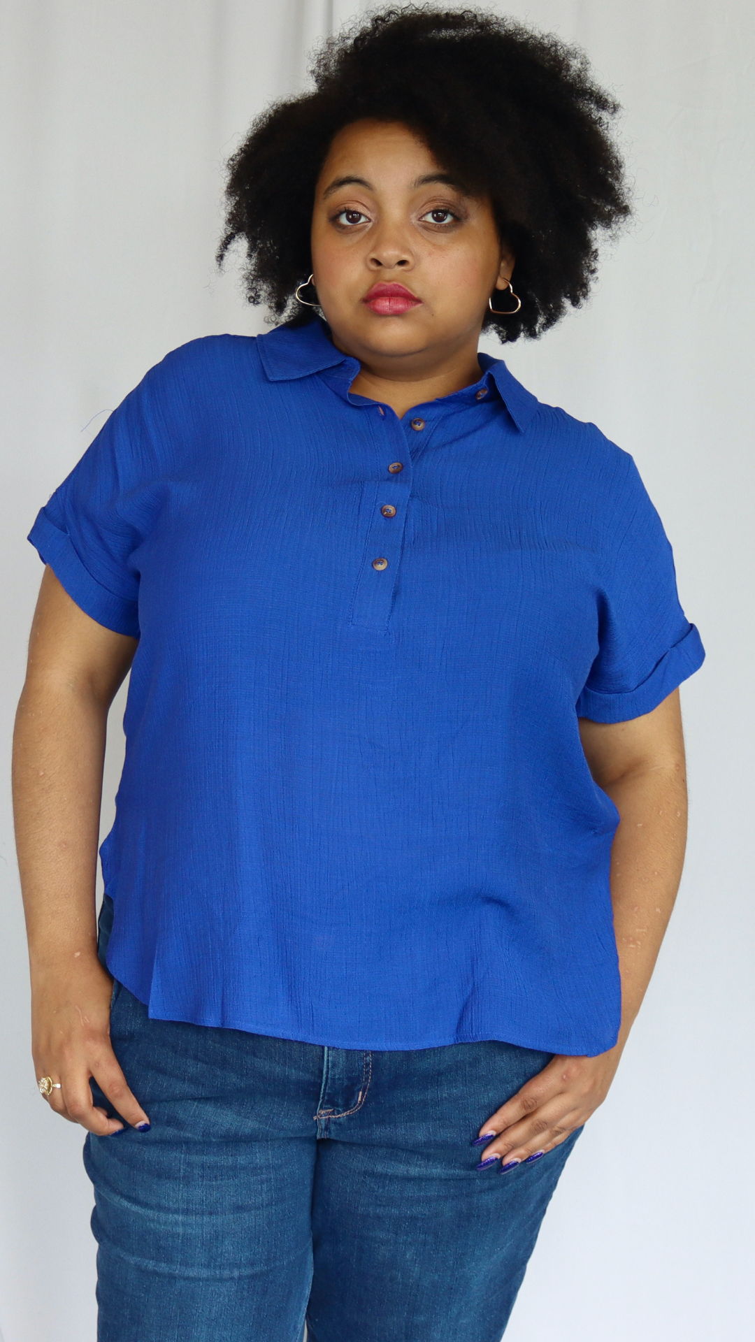 plus size royal blue button shirt