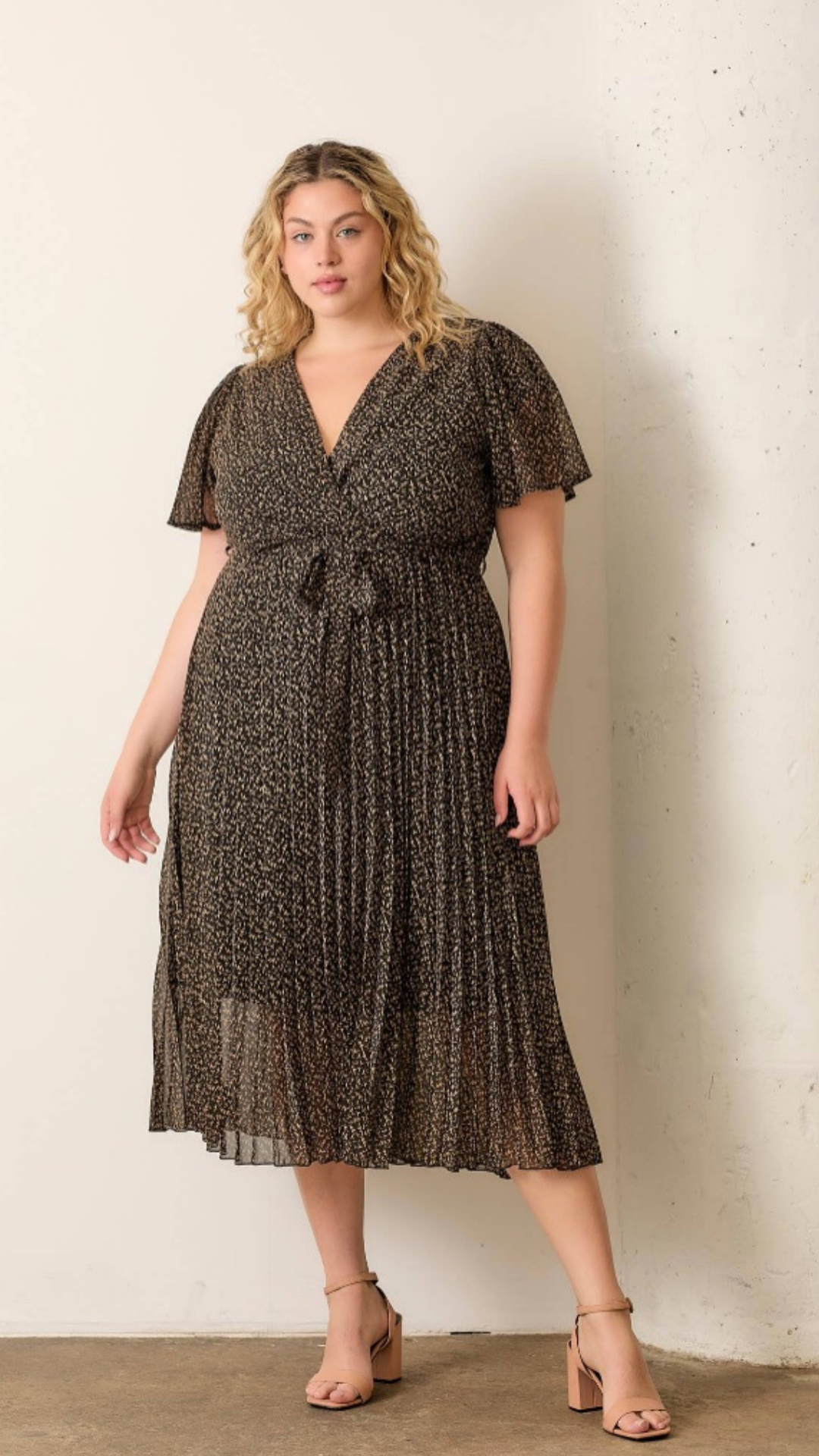 Plus SURPLICE PLEATED SKIRT DRESS