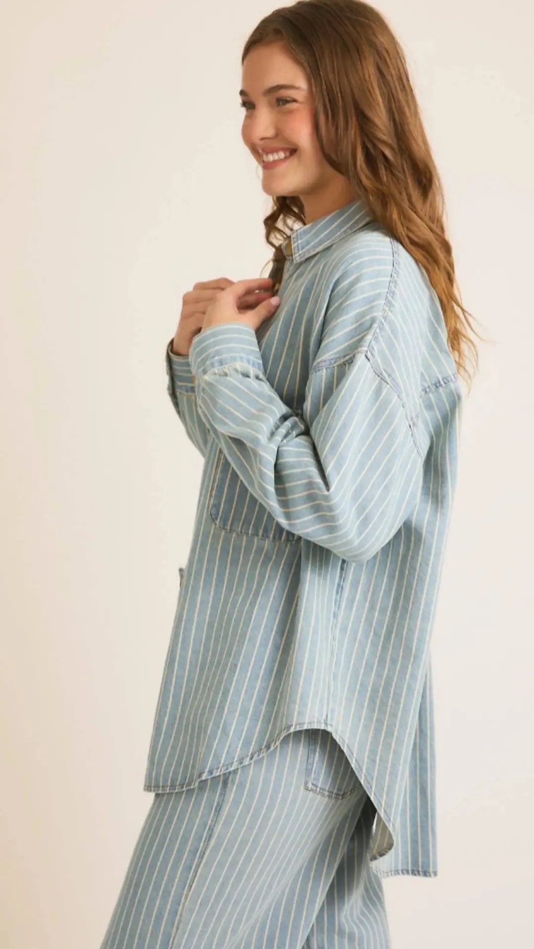 Street Stripes Oversized Denim Shacket - U Pretty Things