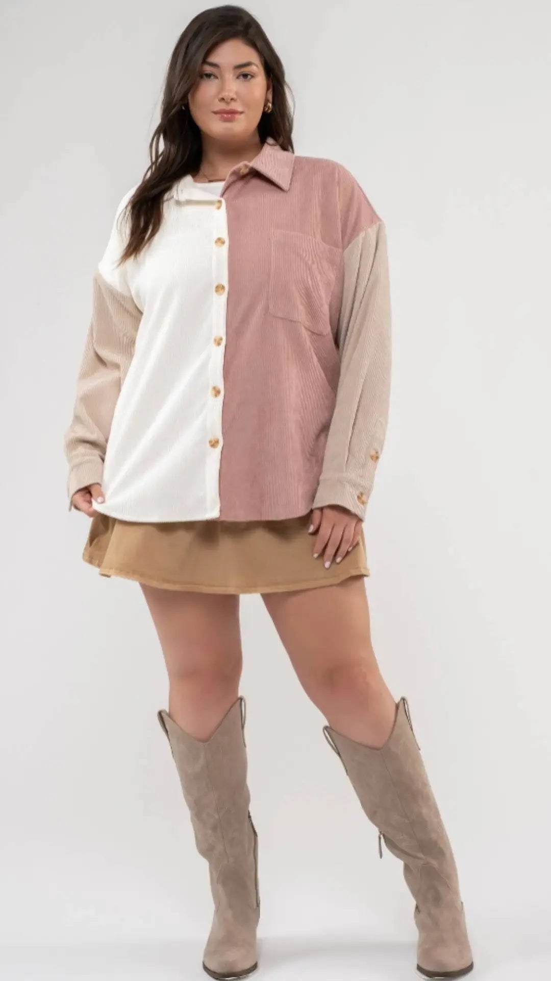 PLUS COLORBLOCK CORDUROY JACKET - U Pretty Things