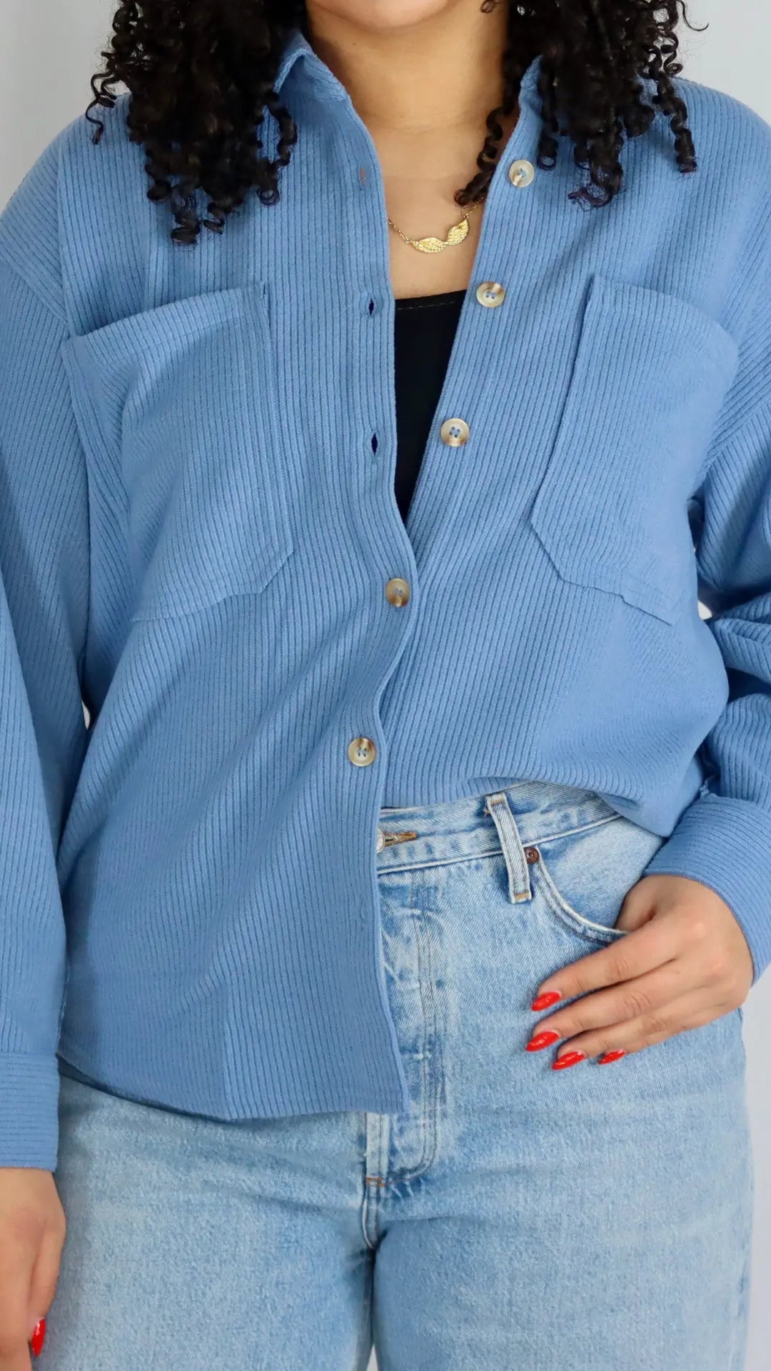 Blue Skies Ribbed Button - Up - U Pretty Things