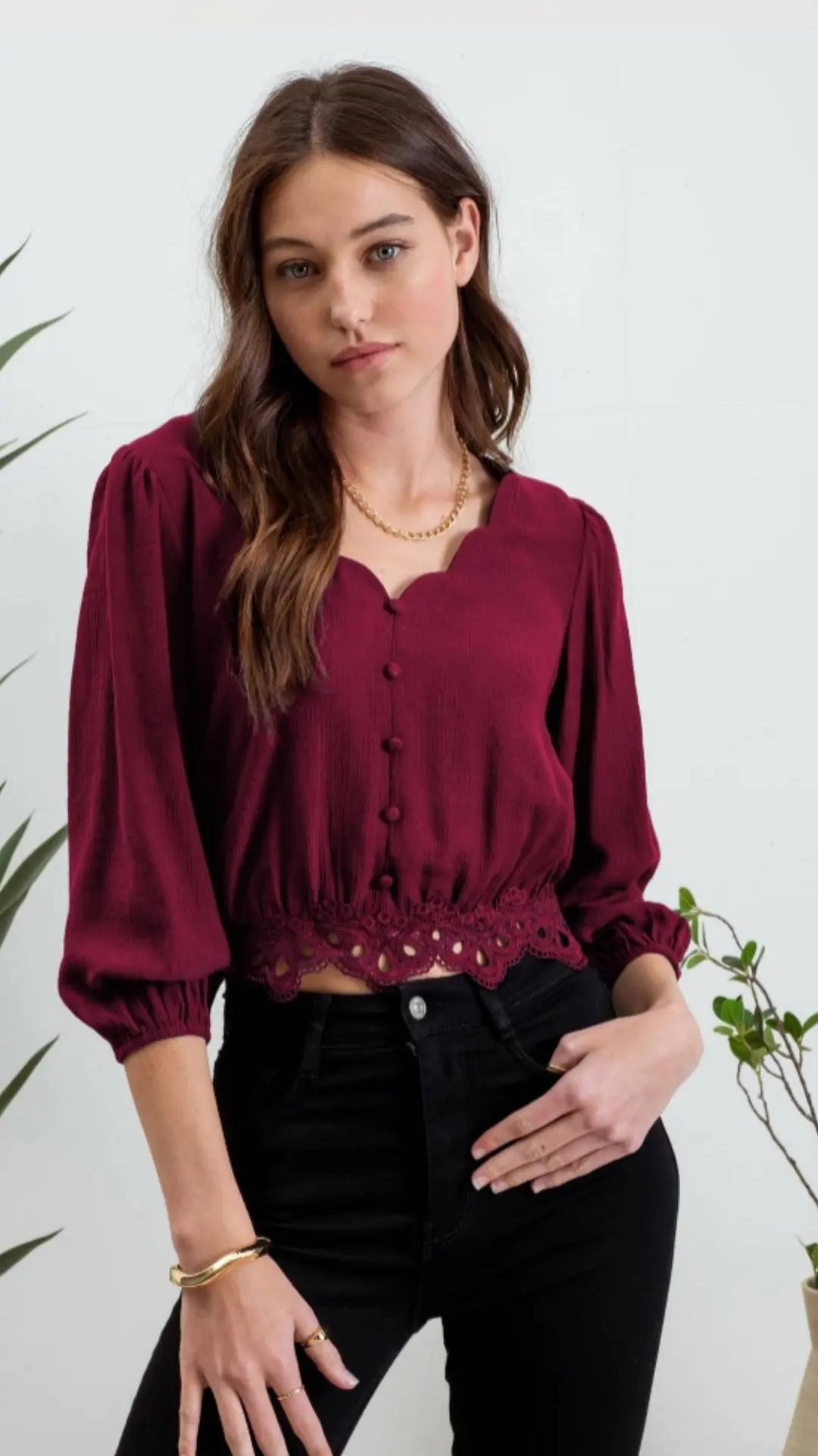 Wine Not Lace Trim Crop - U Pretty Things