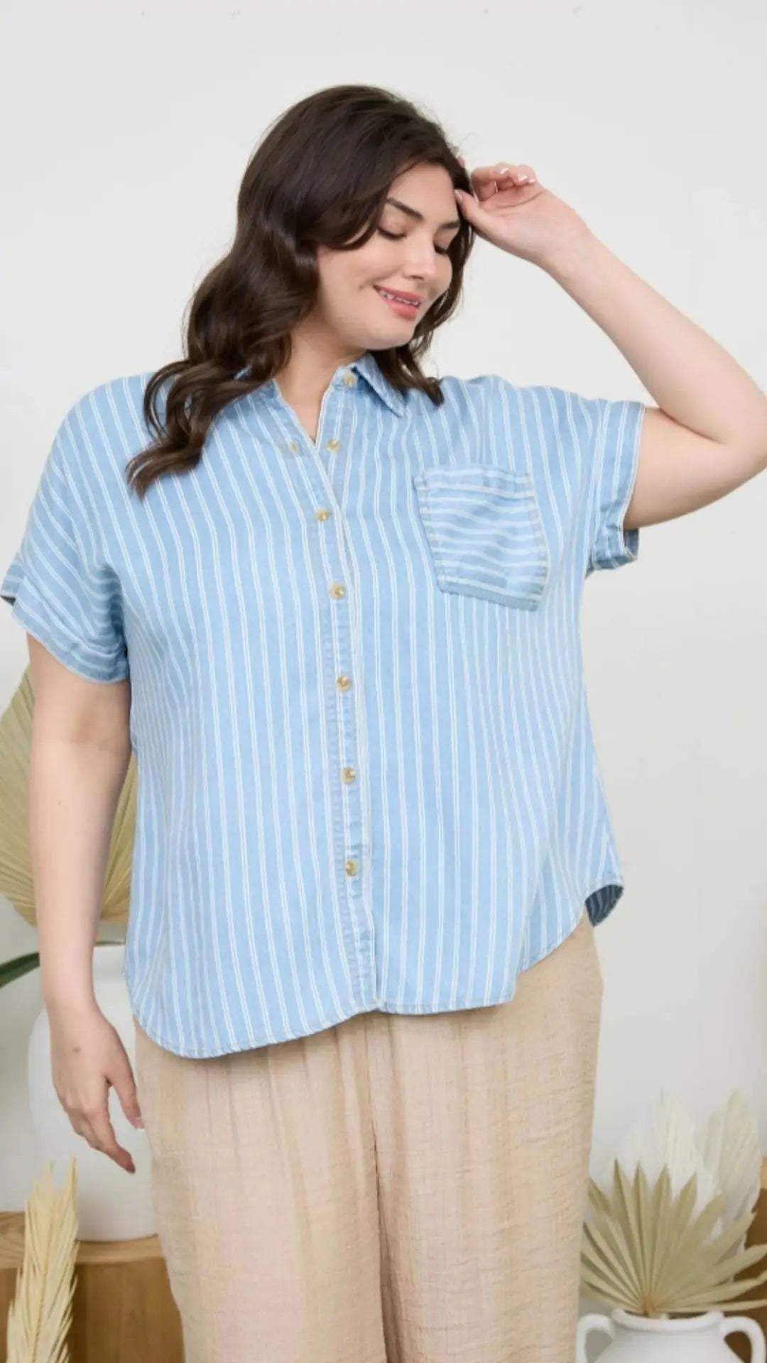 Plus size chambray stripe shirt