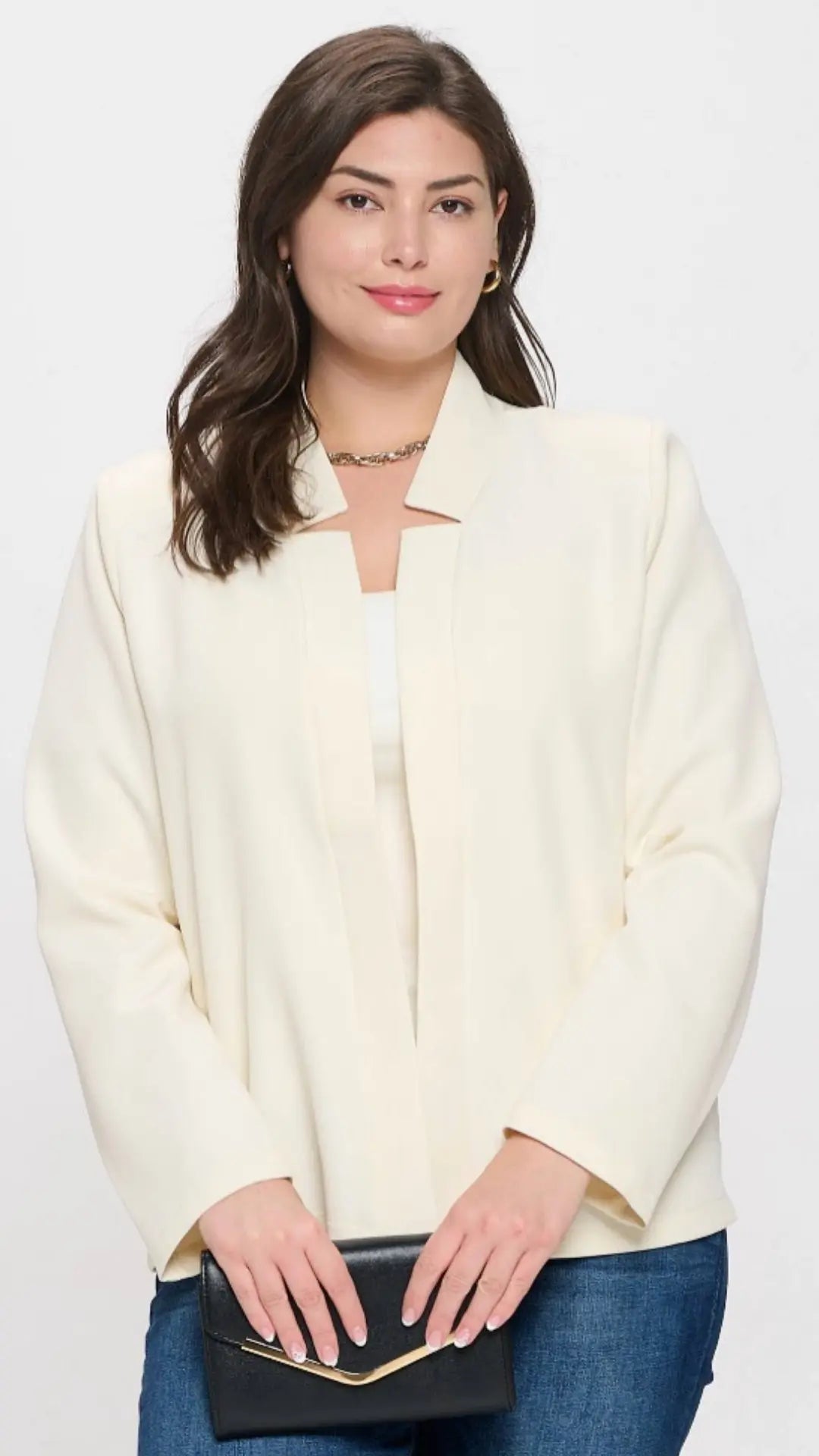 PLUS NOTCH COLLAR LONG SLEEVE BLAZER - U Pretty Things