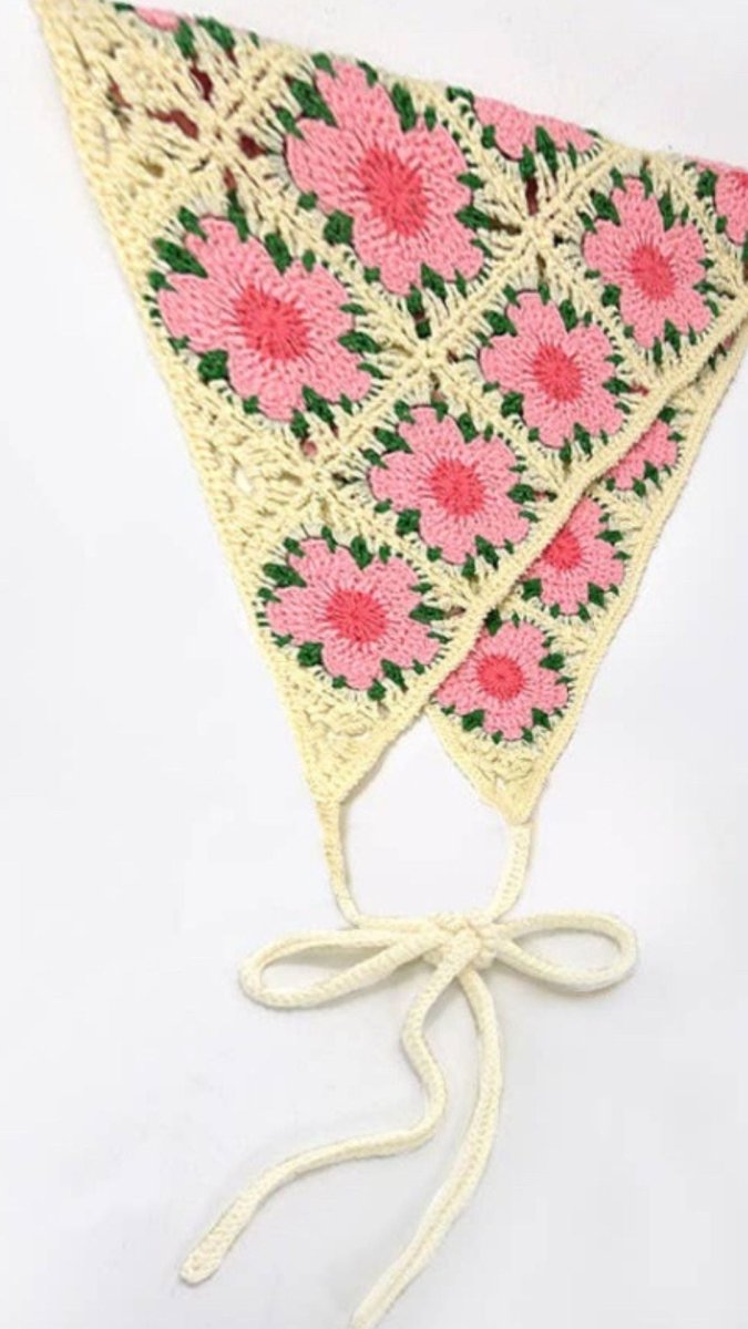 Pink & Cream Crochet Hair Scarf - U Pretty Things
