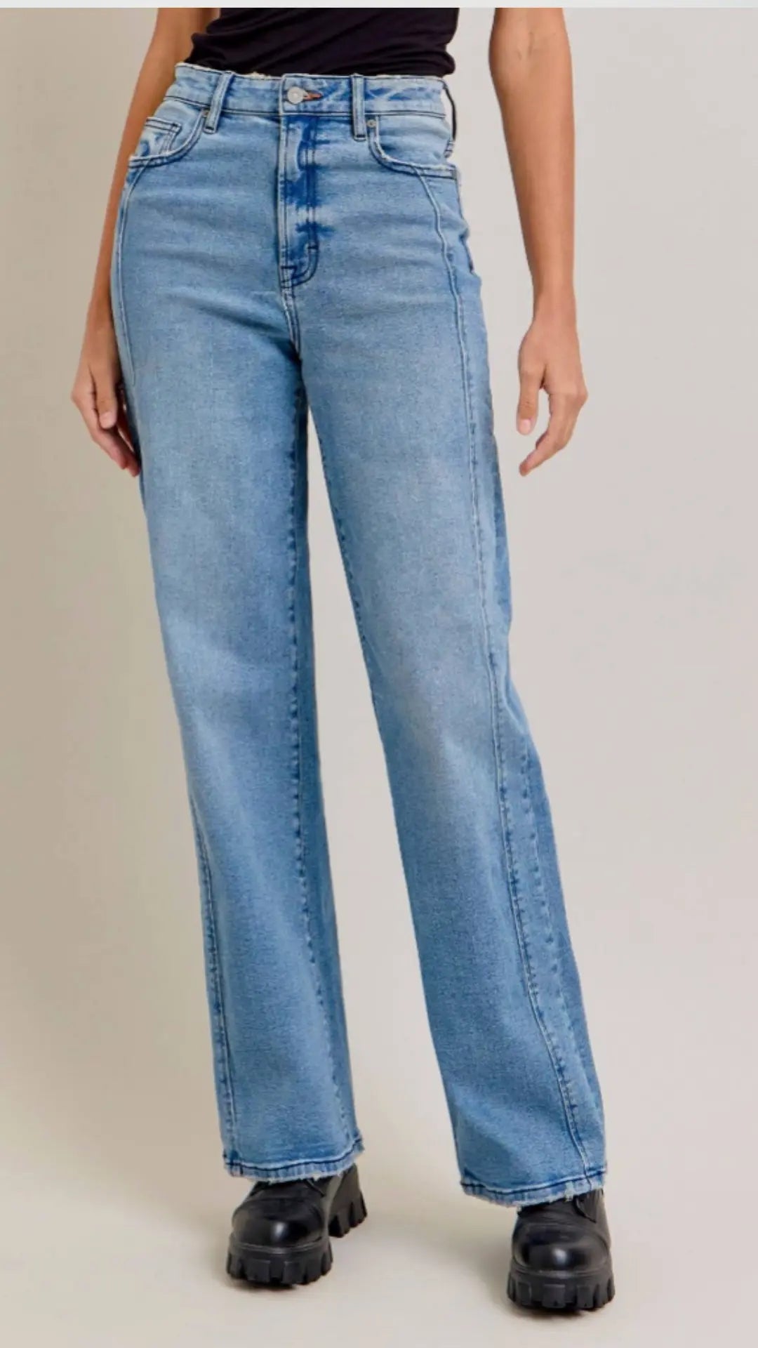 Medium Wash Curved Seam Stretch Dad Jean - U Pretty Things