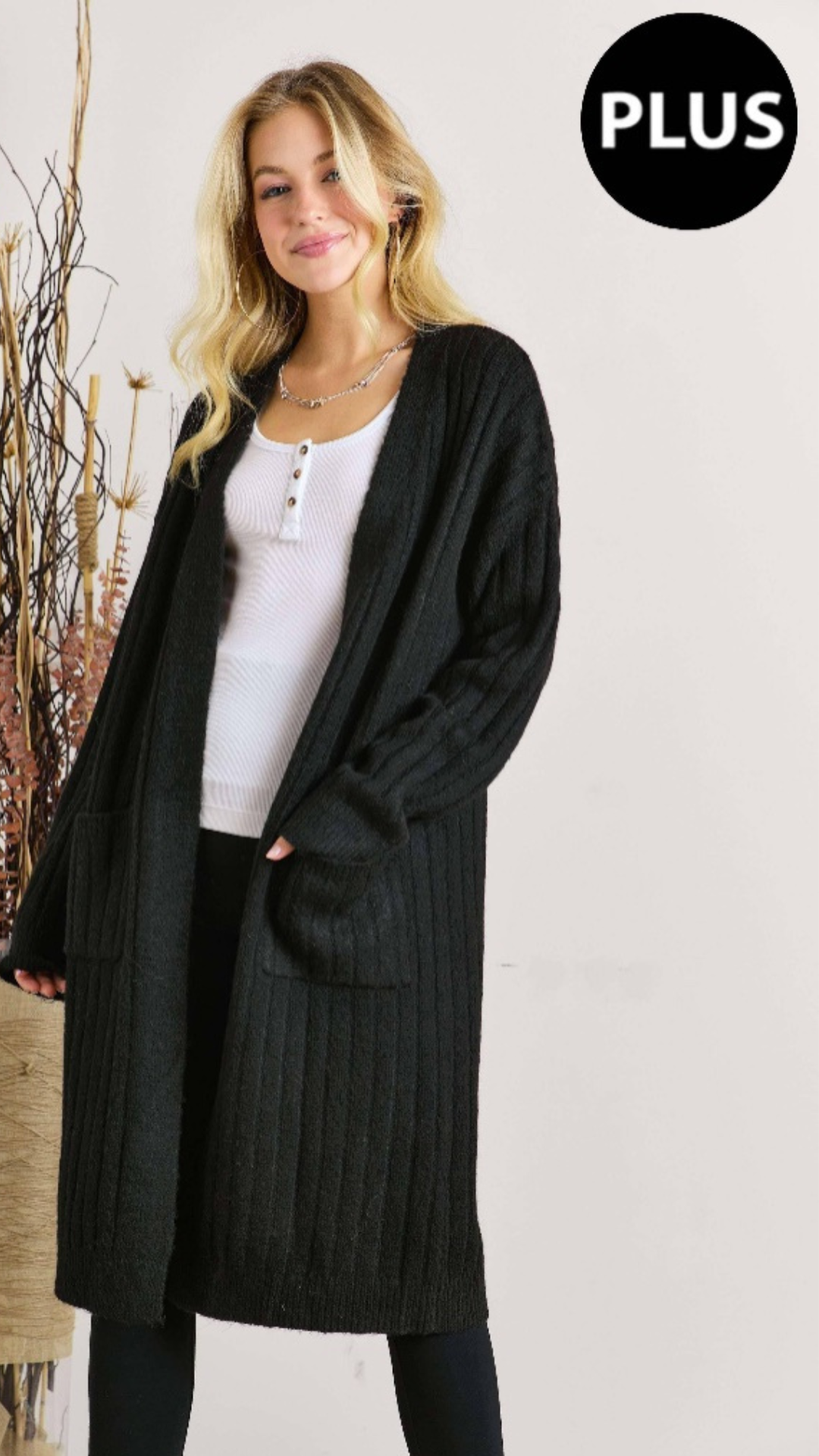PLUS SIZE RIBBED SWEATER CARDIGAN