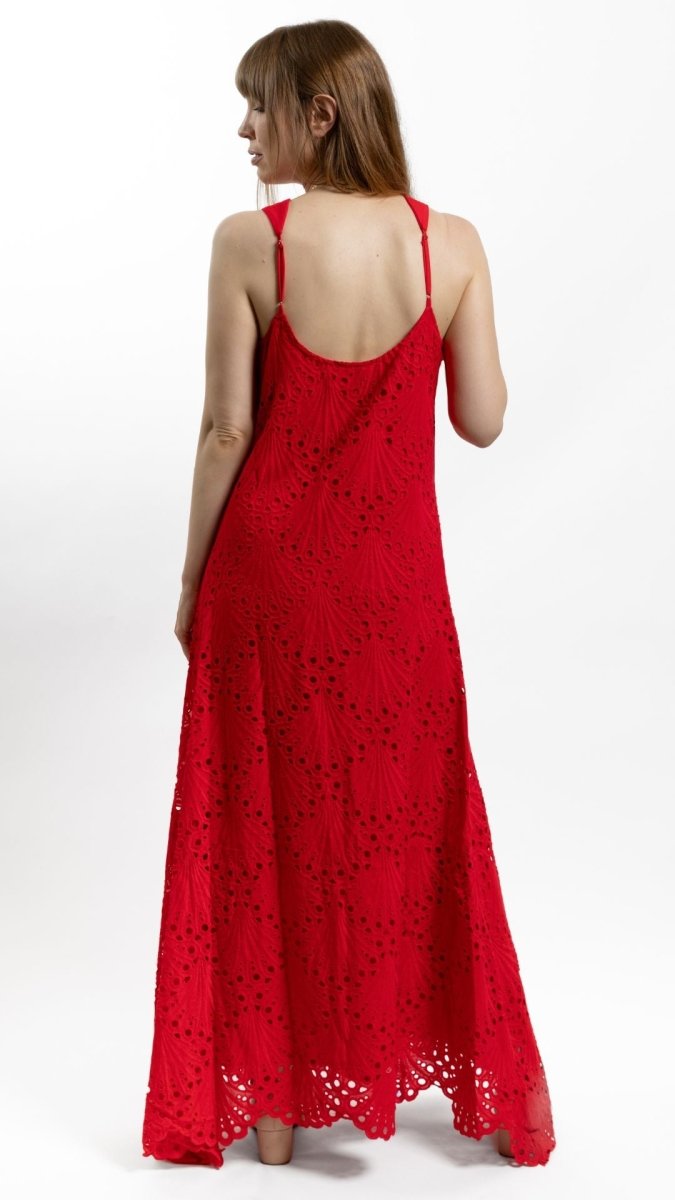 Cherry Red Embroidered Maxi Dress - U Pretty Things