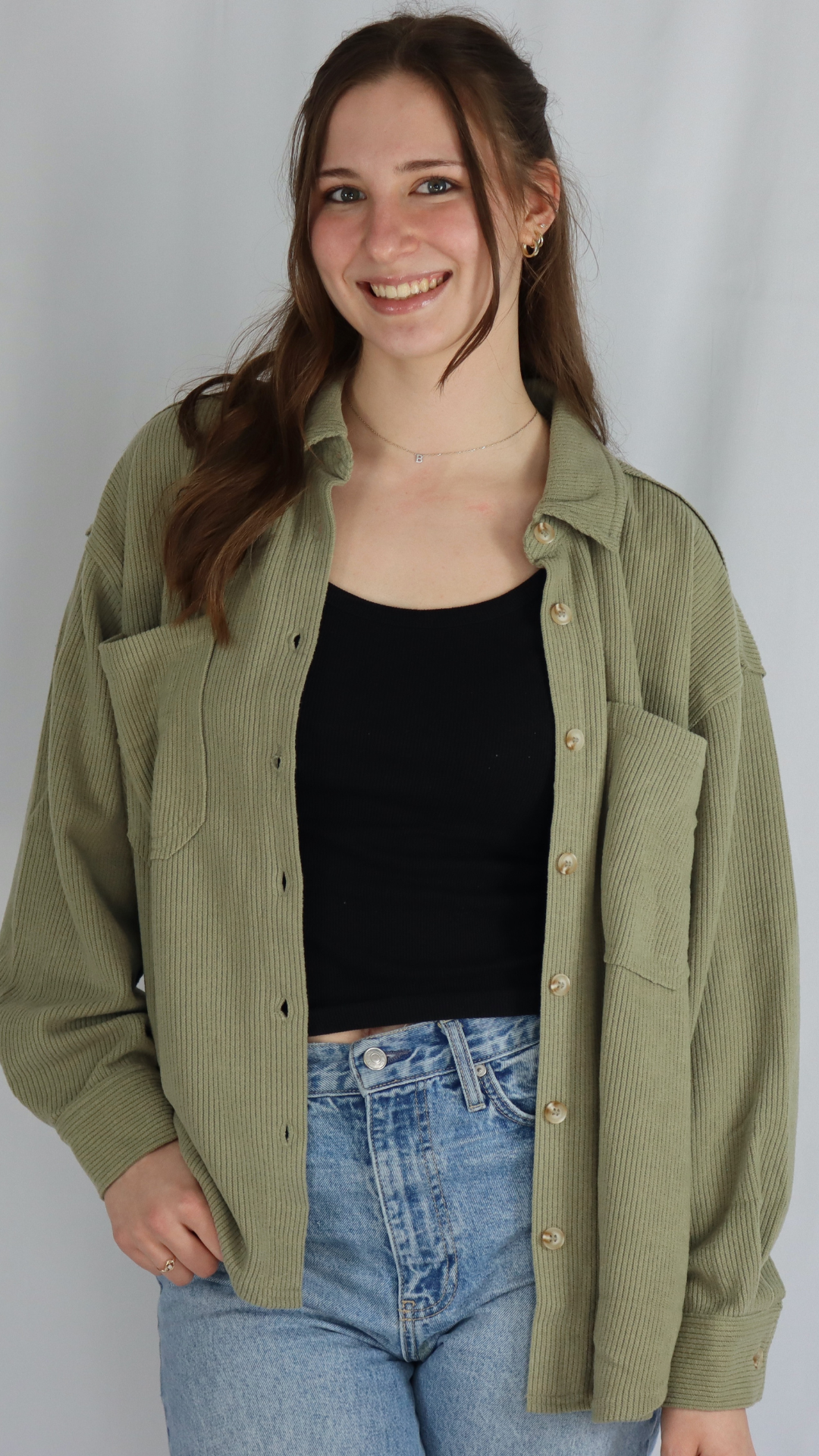 Ribbed button up long sleeve shirt