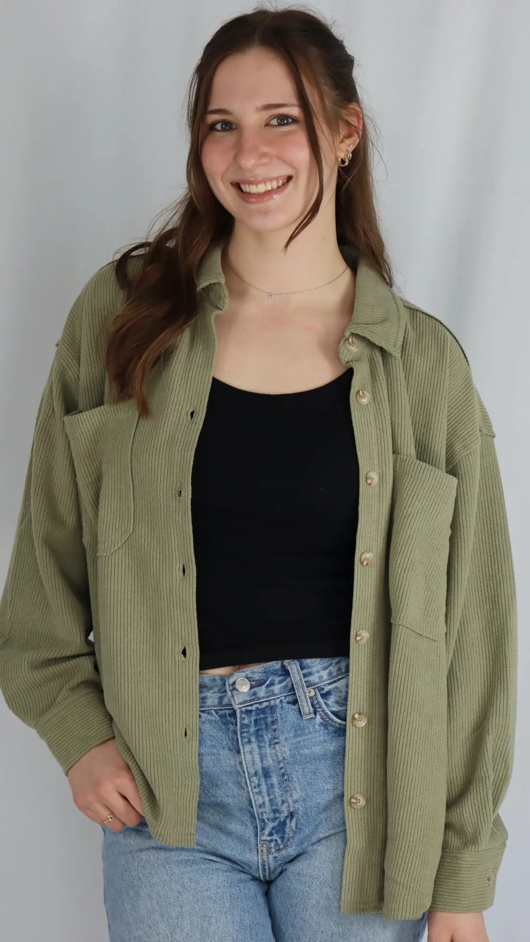 The Edge Stitch Button - Up - Olive - U Pretty Things