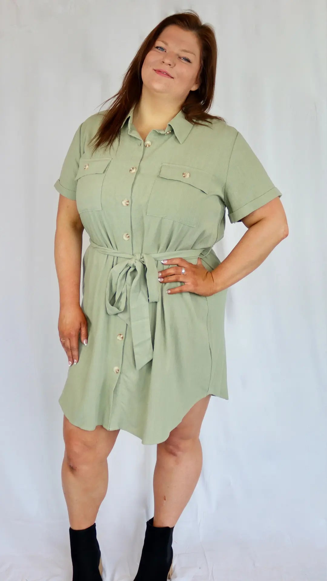 Plus - Greenlight Belted Dress - U Pretty Things