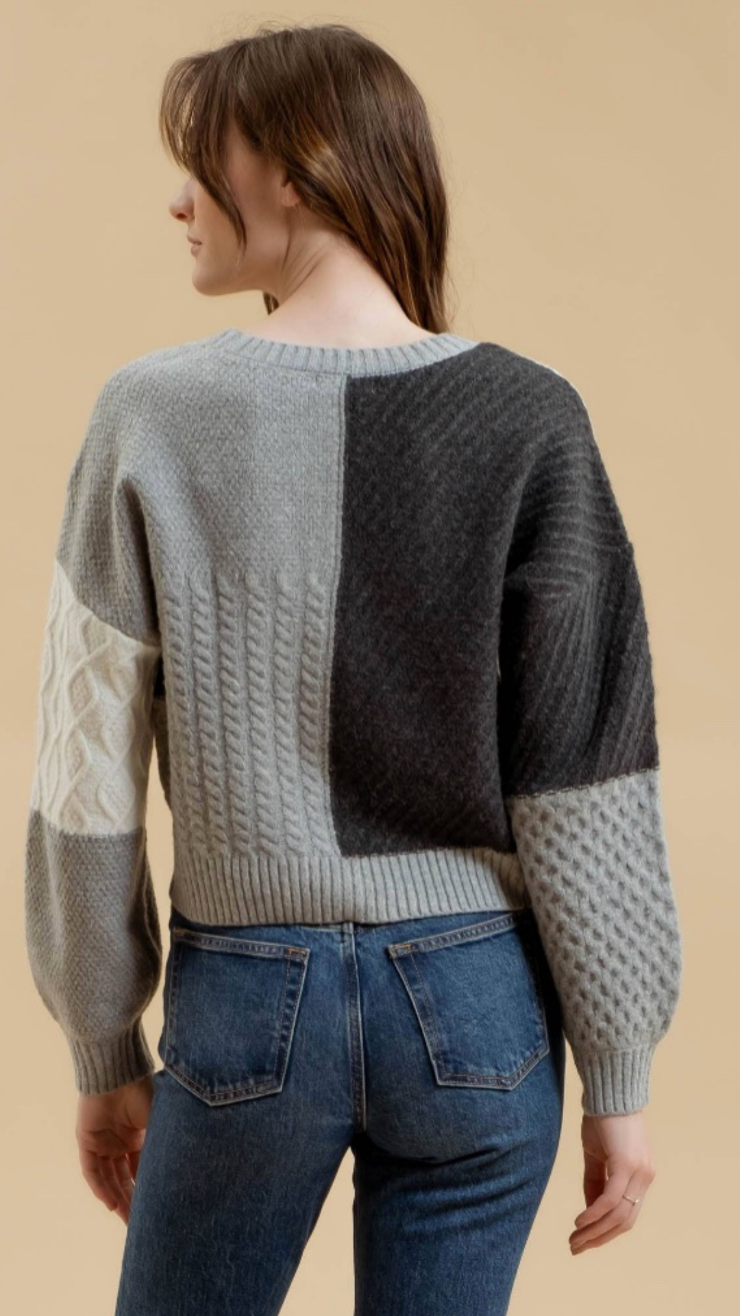 PATCHWORK CABLE KNIT CARDIGAN