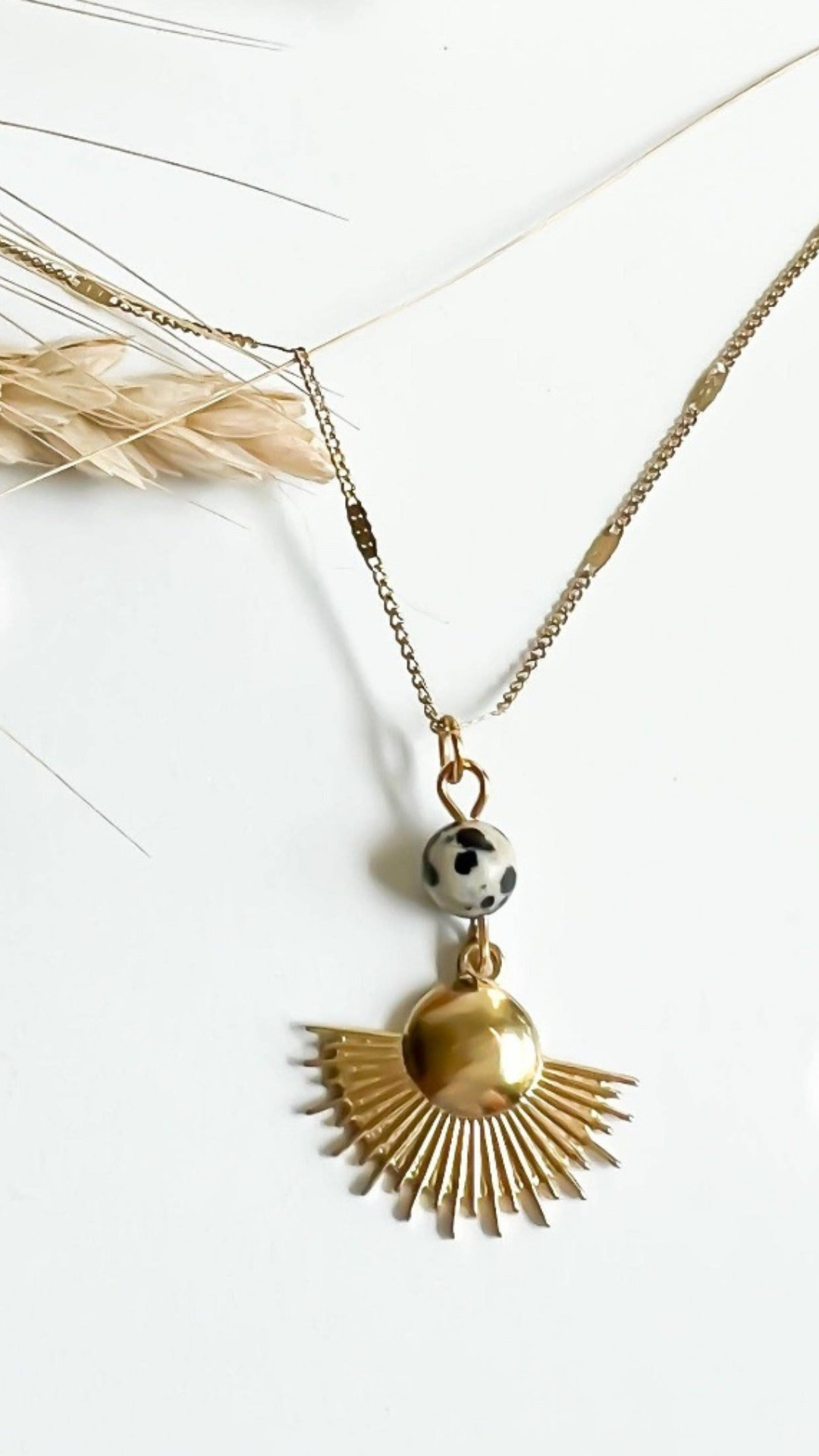 jasper stone sun necklace gold