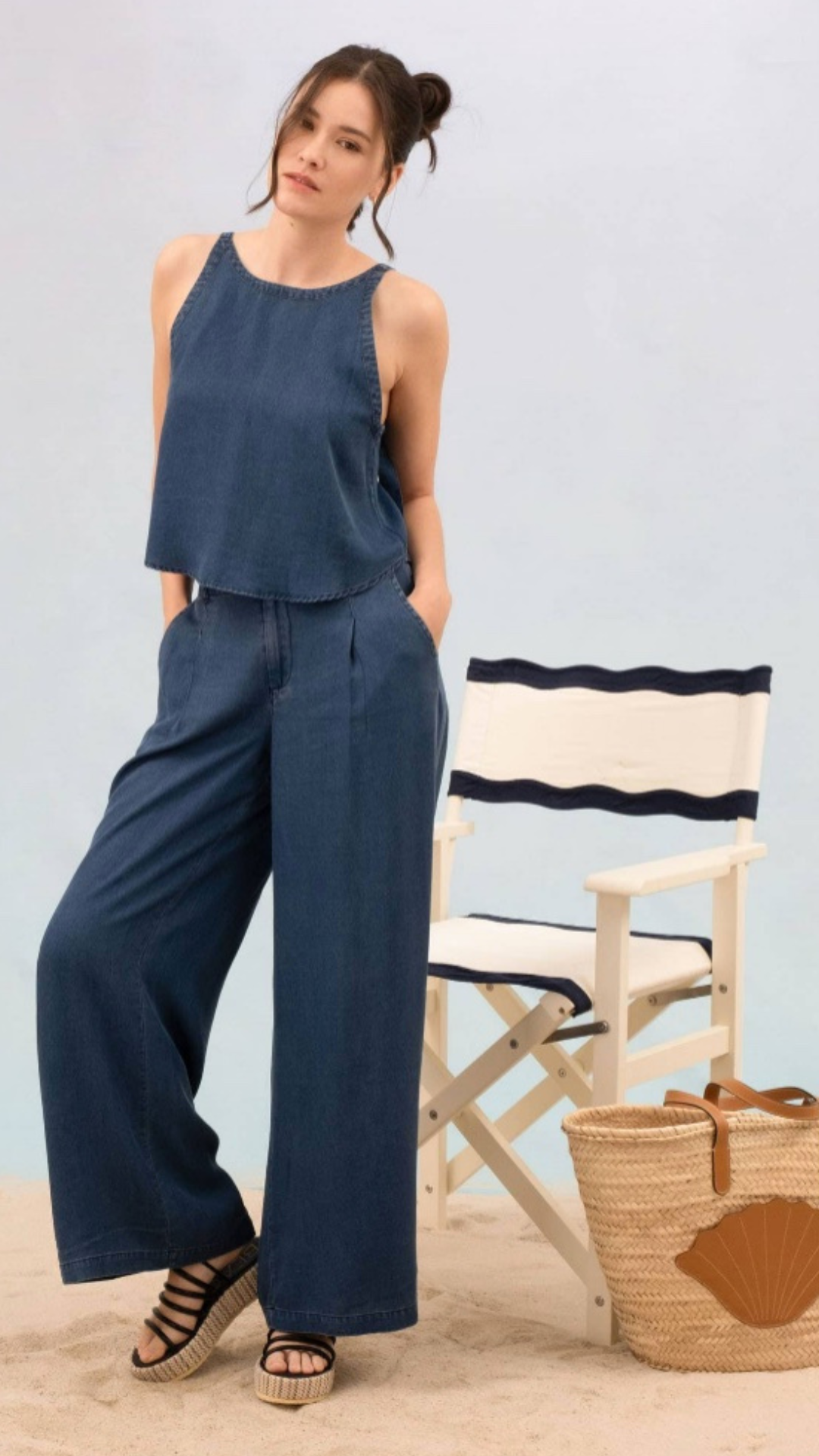 chambray bow tank top women