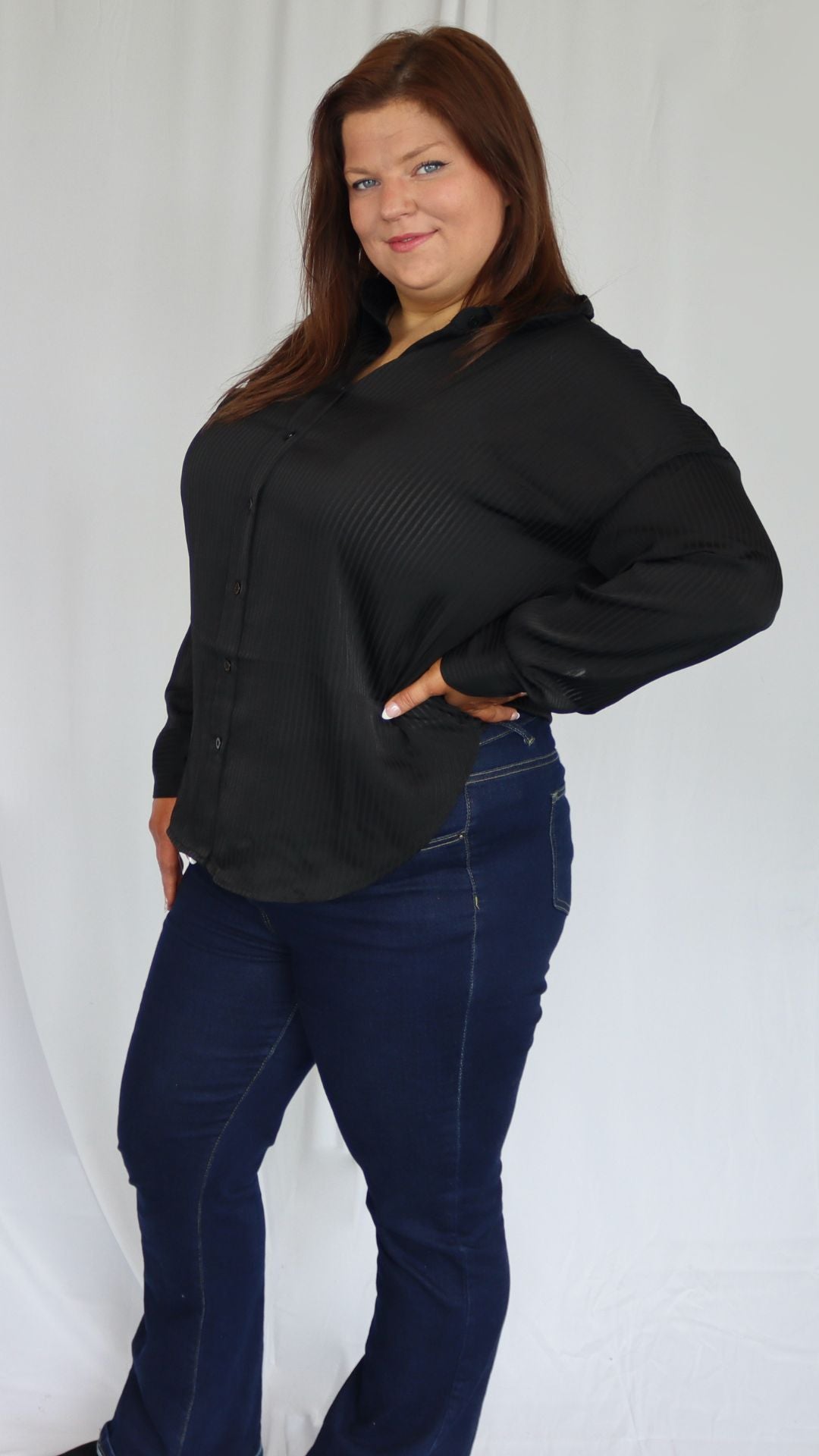 PLUS PINSTRIPE COLLARED LONG SLEEVE BUTTON DOWN