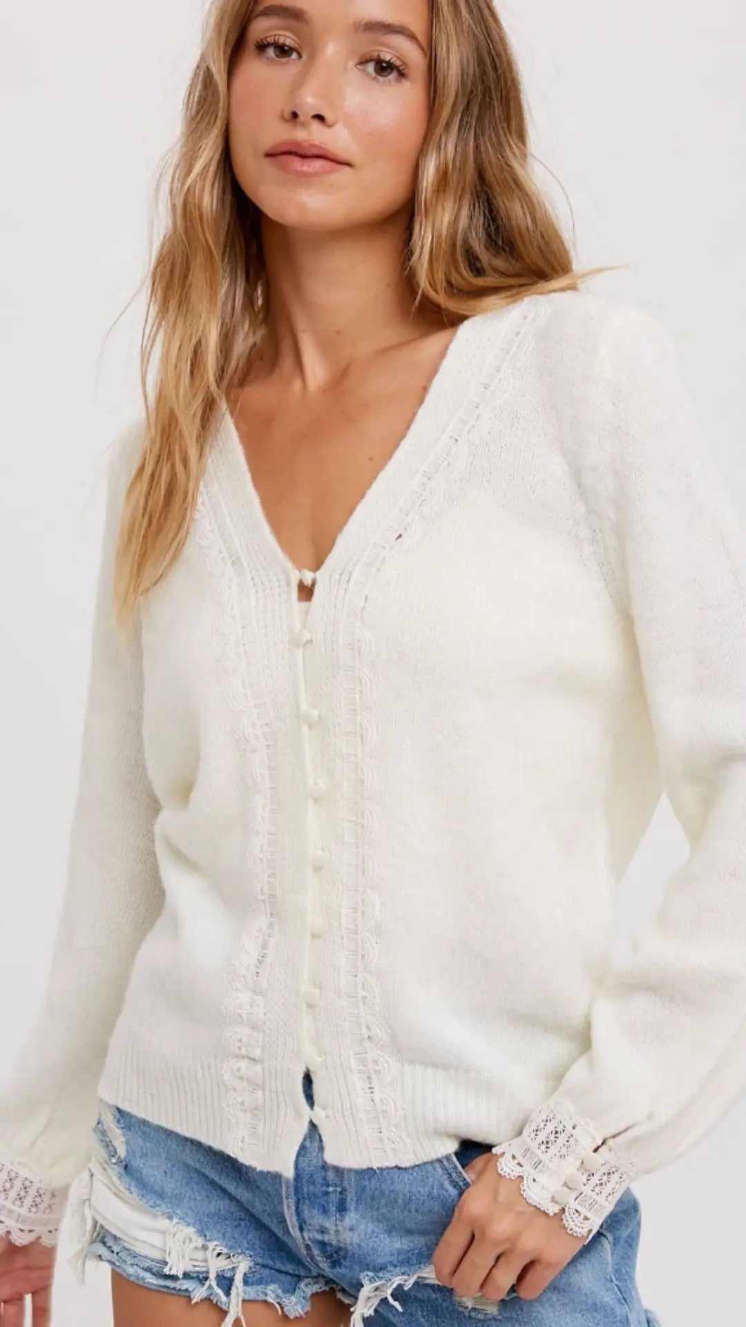 LACE TRIM BUTTON UP PULLOVER - U Pretty Things