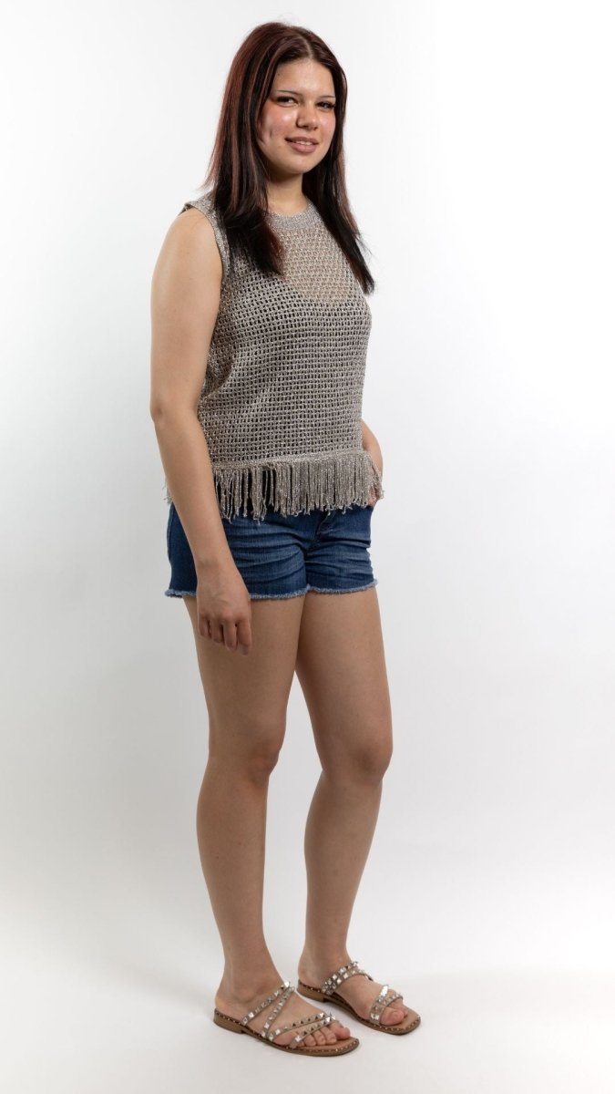 Silver Open-Knit Fringe Tank - U Pretty Things