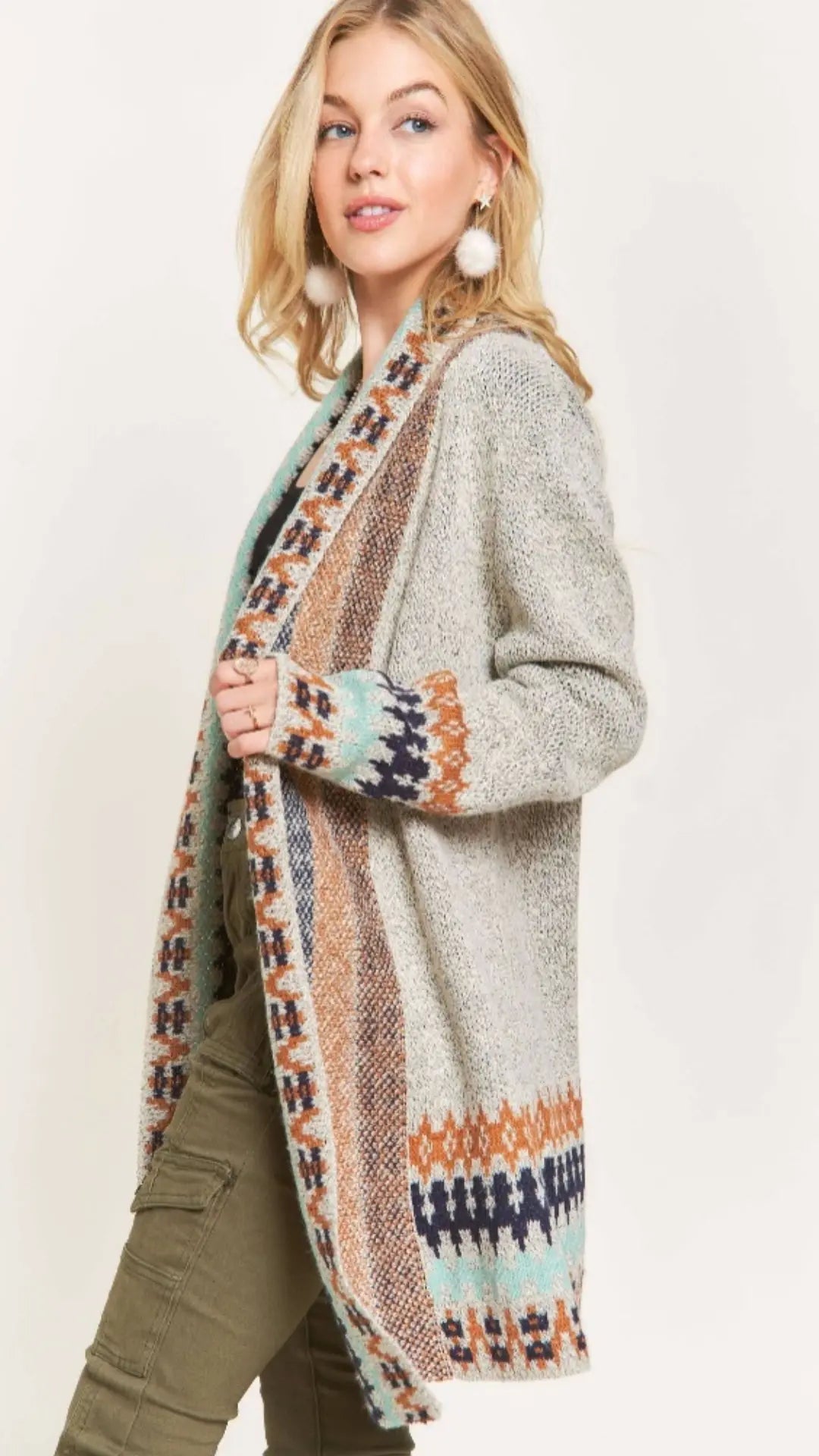 TRIBAL BORDER SWEATER CARDIGAN - U Pretty Things