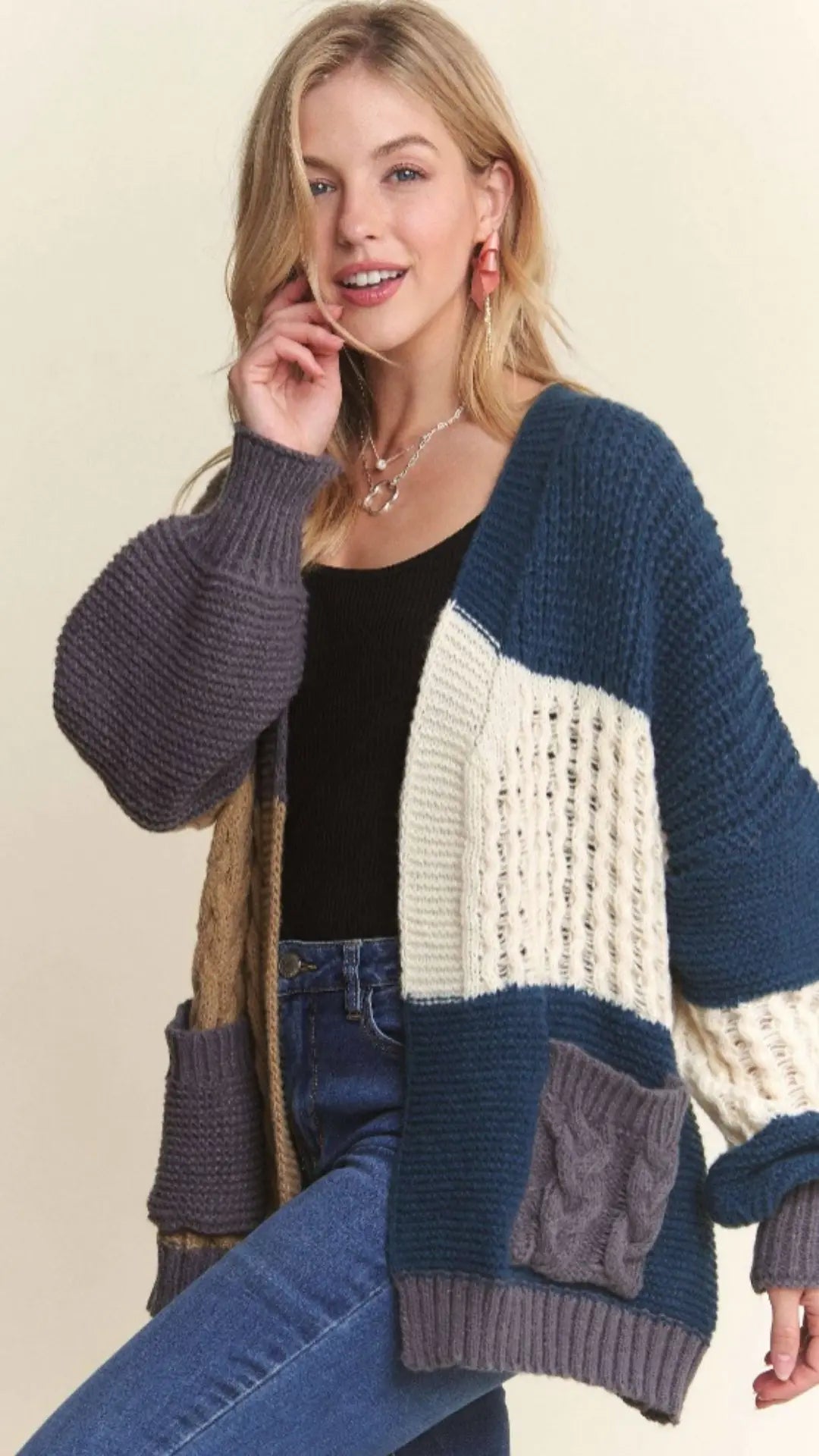 COLORBLOCK SWEATER CARDIGAN - U Pretty Things