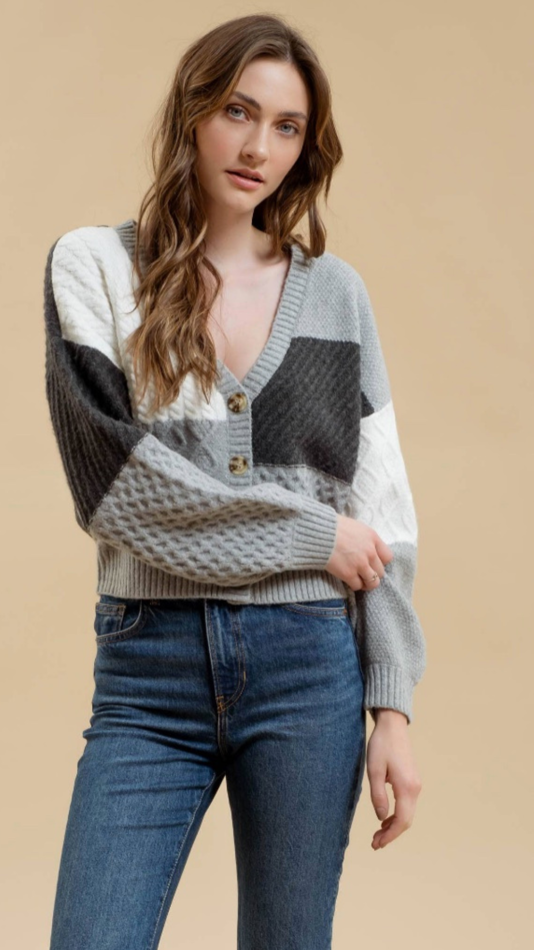 PATCHWORK CABLE KNIT CARDIGAN