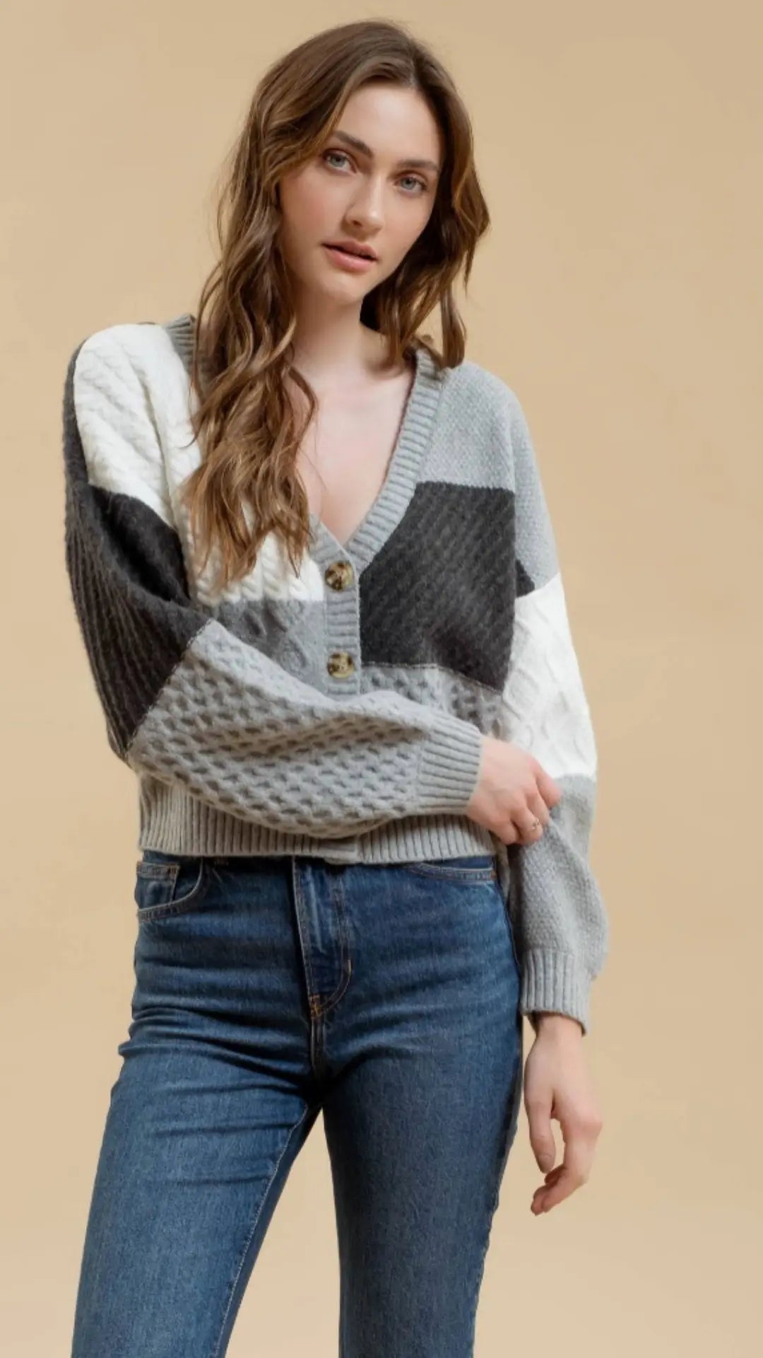 PATCHWORK CABLE KNIT CARDIGAN - U Pretty Things