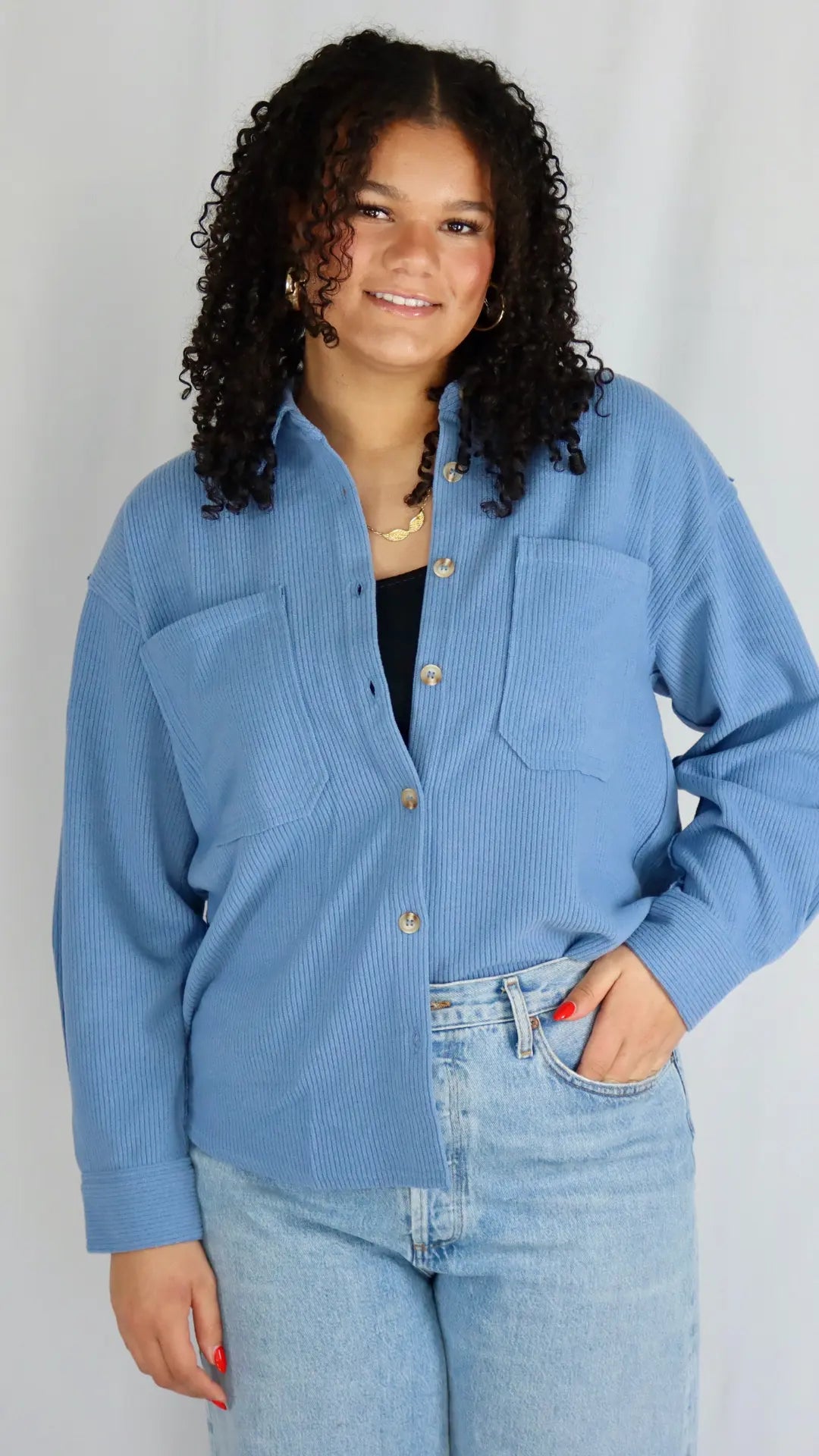 Blue Skies Ribbed Button - Up - U Pretty Things