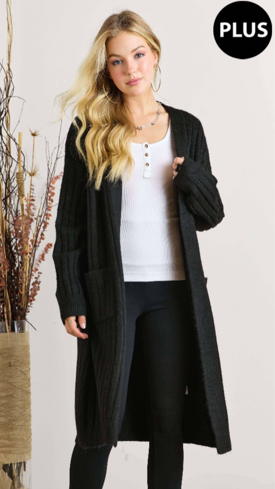PLUS SIZE RIBBED SWEATER CARDIGAN