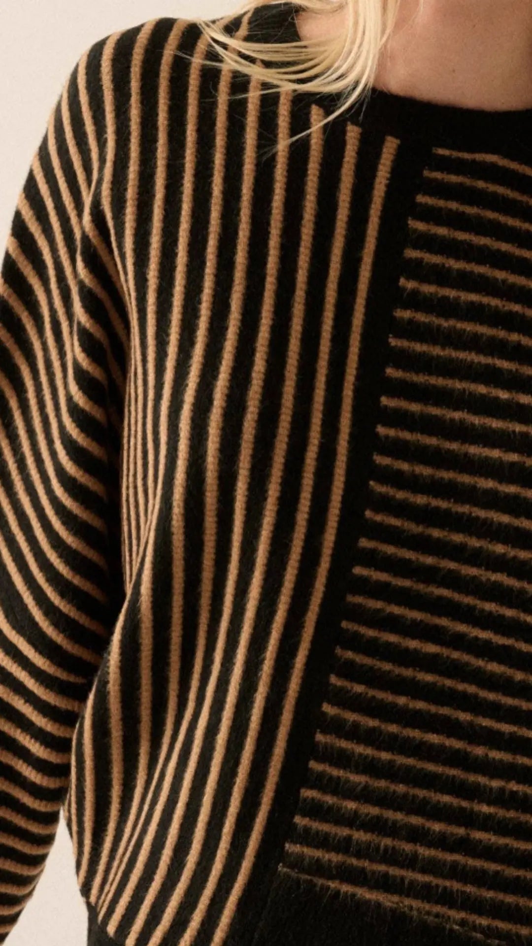 Striped Round Neck Asymmetrical Hem Sweater - U Pretty Things