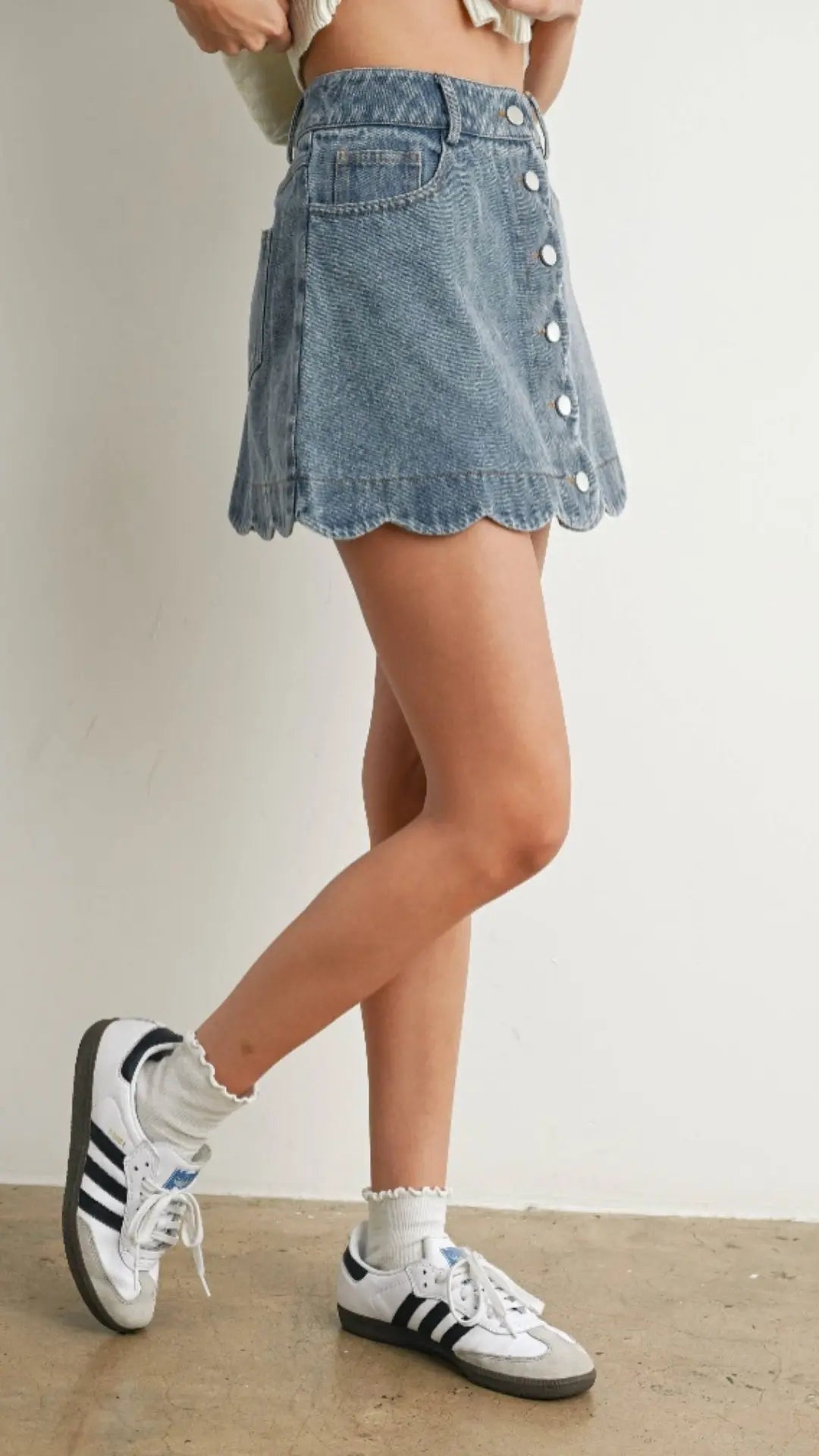 Scallop Edge Button - Up Denim Skirt - U Pretty Things