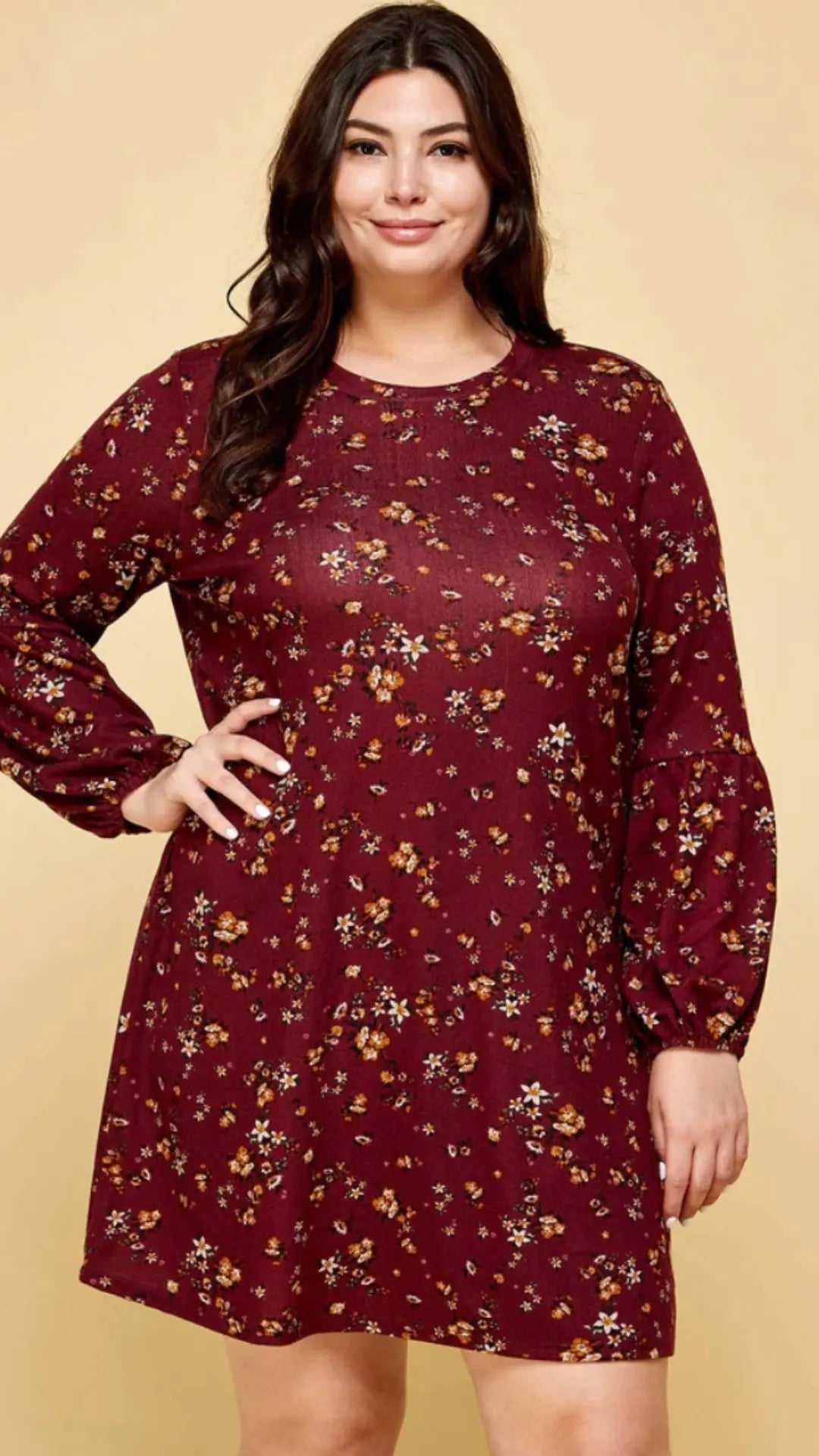 PLUS SIZE COZY FLORAL SWEATER DRESS - U Pretty Things