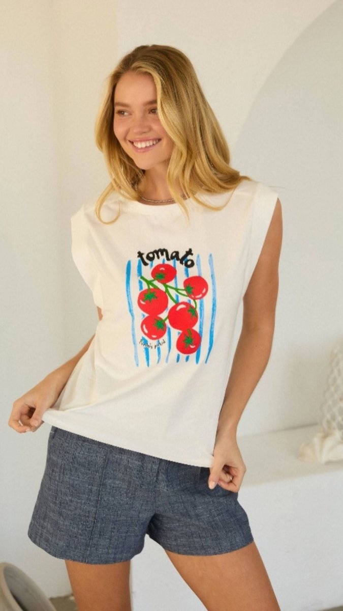 Tomato Graphic Embroidered Tee - U Pretty Things