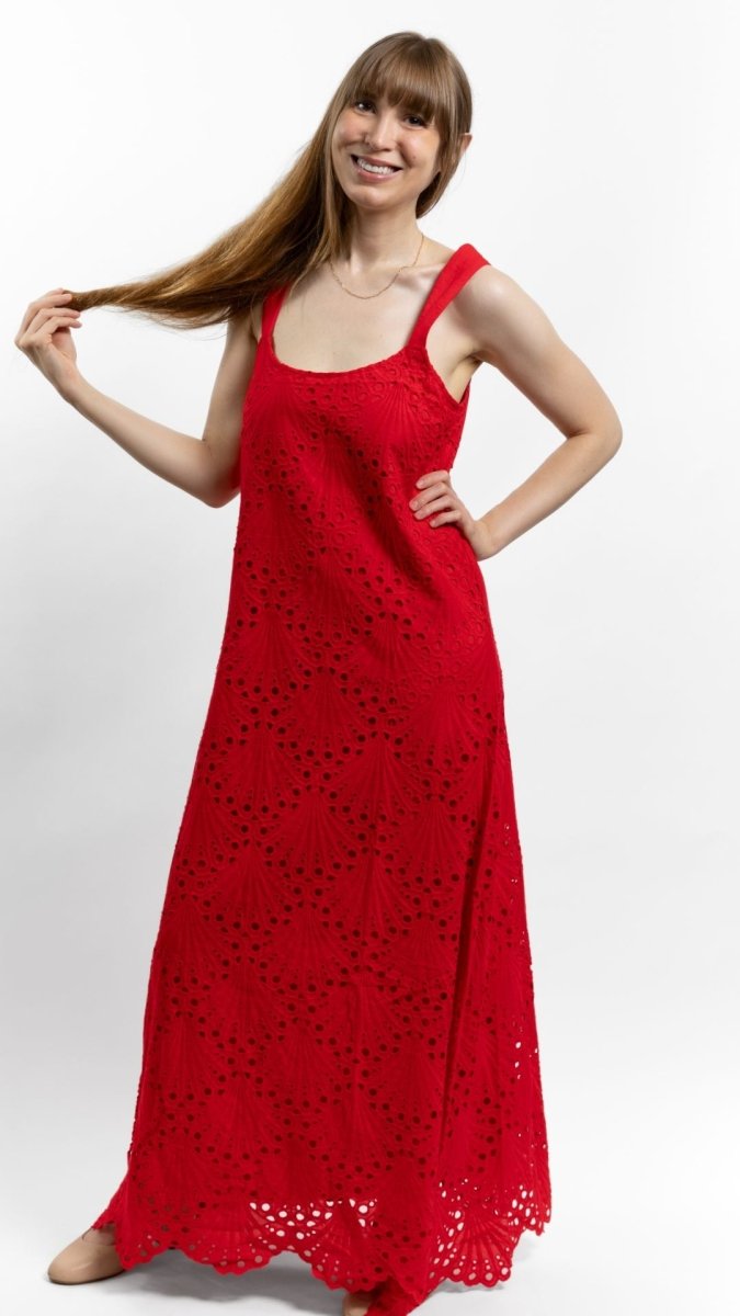 Cherry Red Embroidered Maxi Dress - U Pretty Things