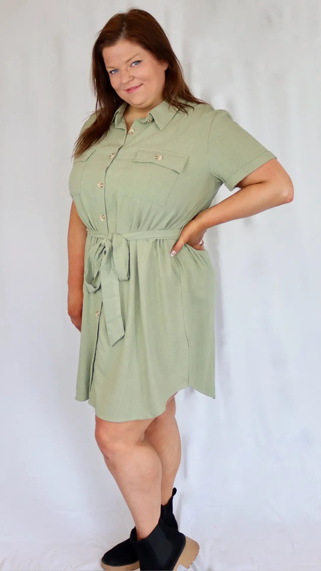 Plus - Greenlight Belted Dress - U Pretty Things