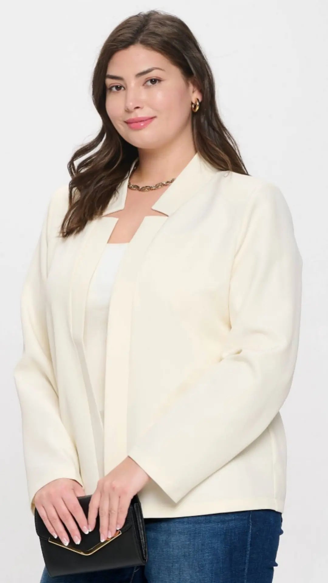 PLUS NOTCH COLLAR LONG SLEEVE BLAZER - U Pretty Things