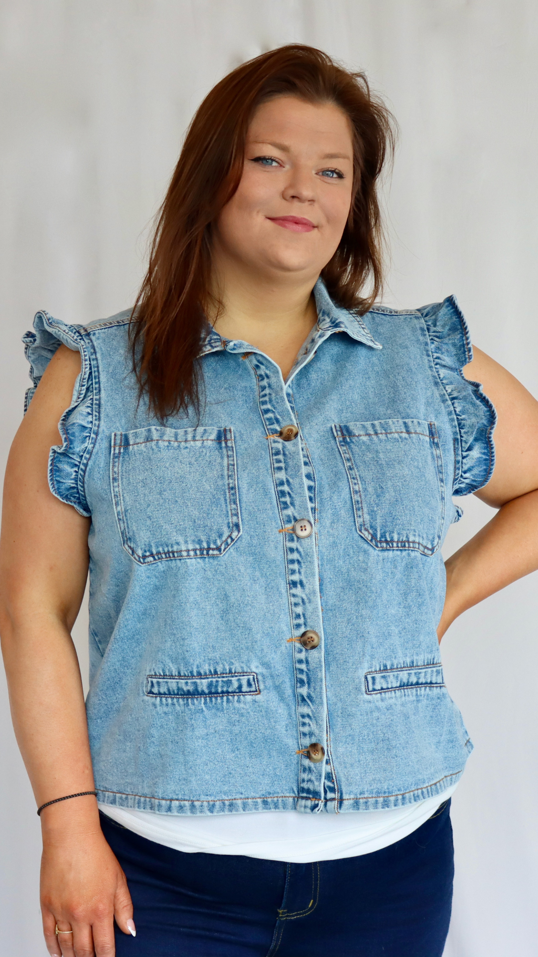 Plus Frill Factor Denim Vest