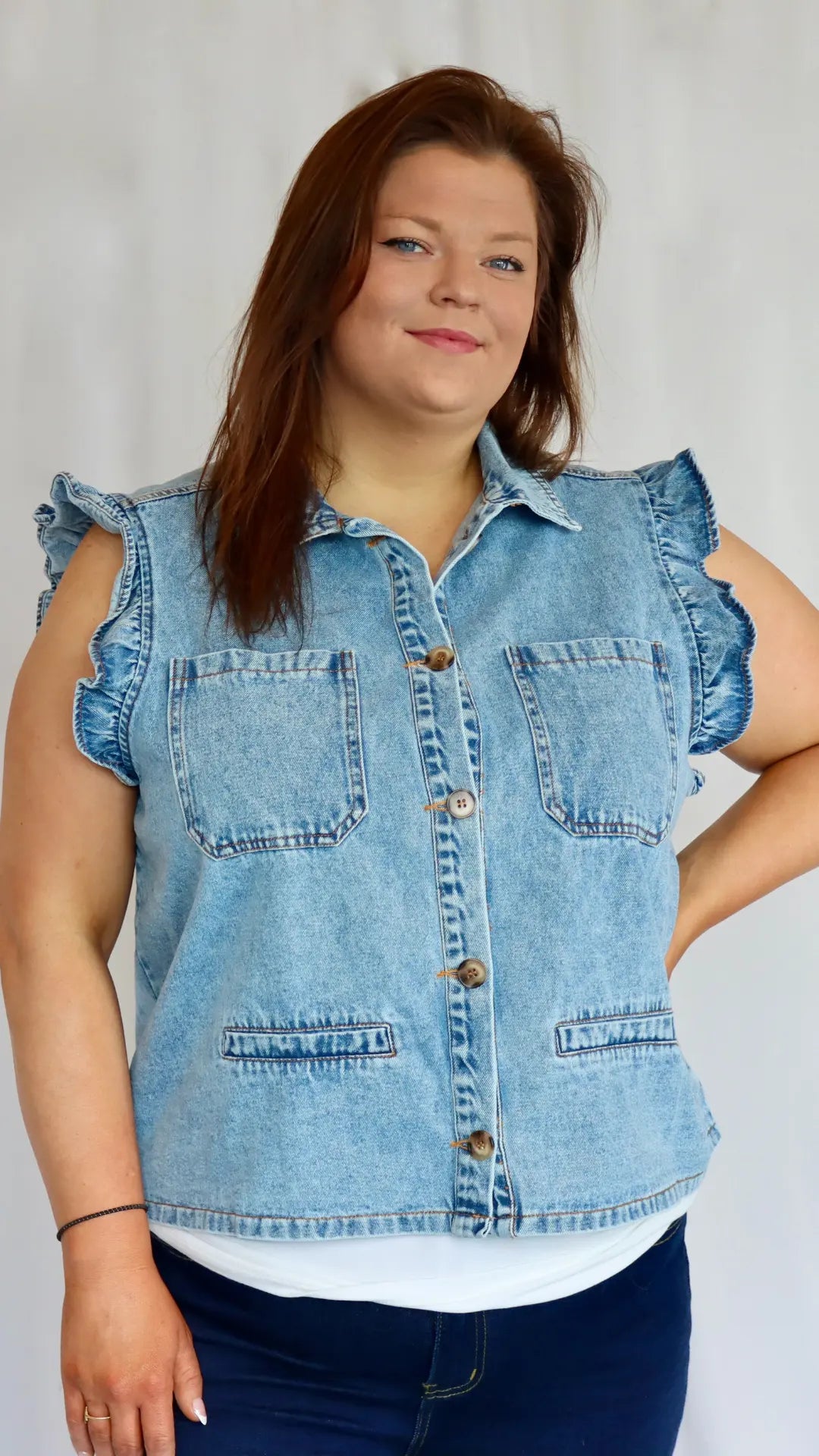Plus Frill Factor Denim Vest - U Pretty Things