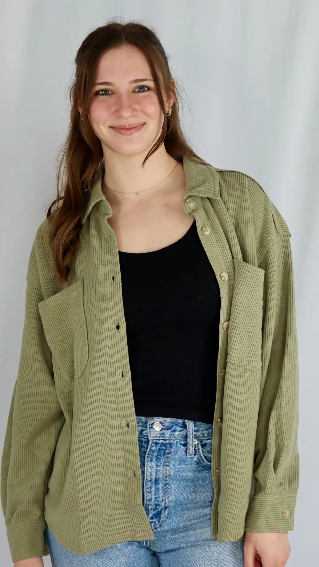 The Edge Stitch Button - Up - Olive - U Pretty Things