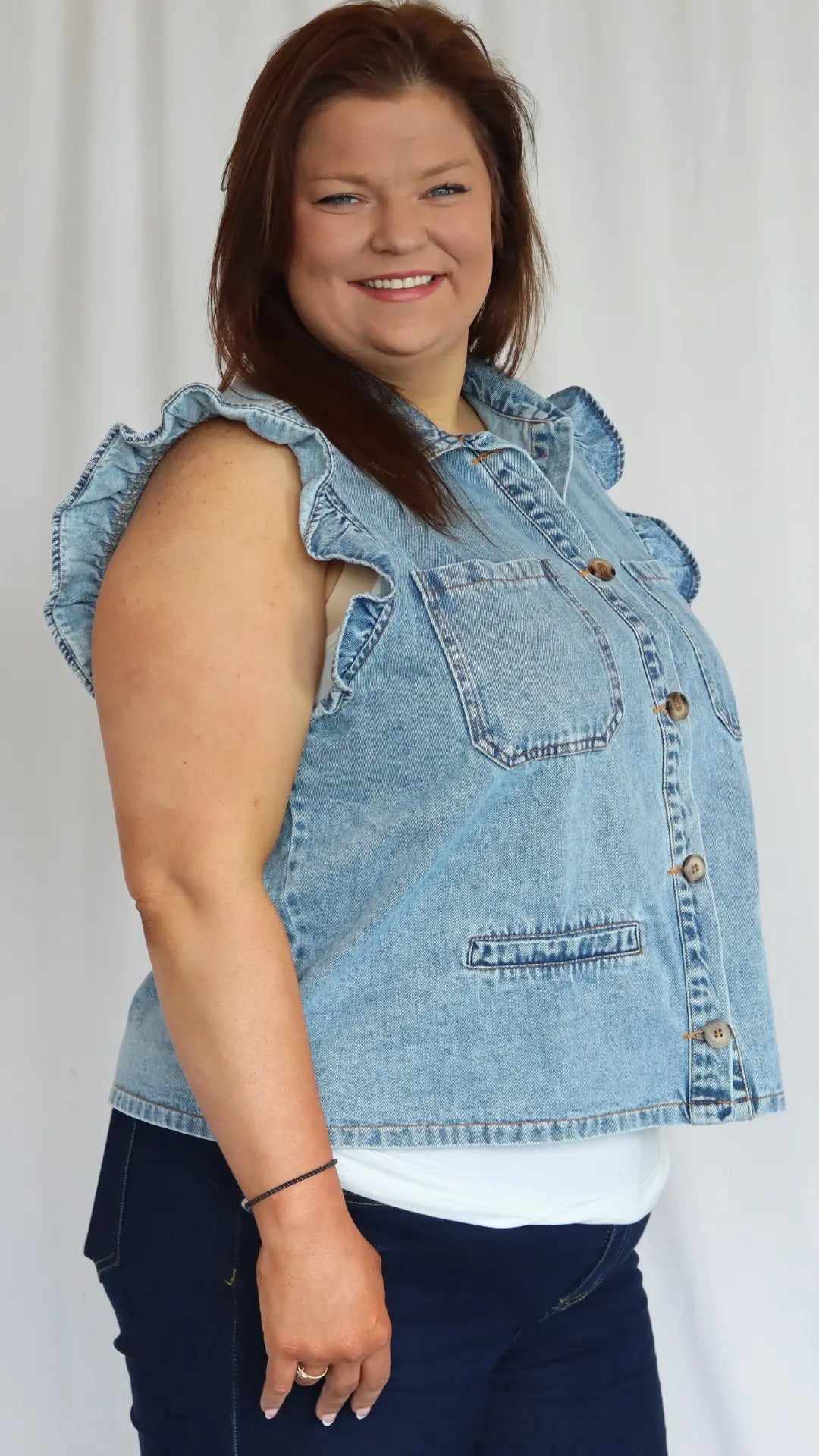 Plus Frill Factor Denim Vest - U Pretty Things