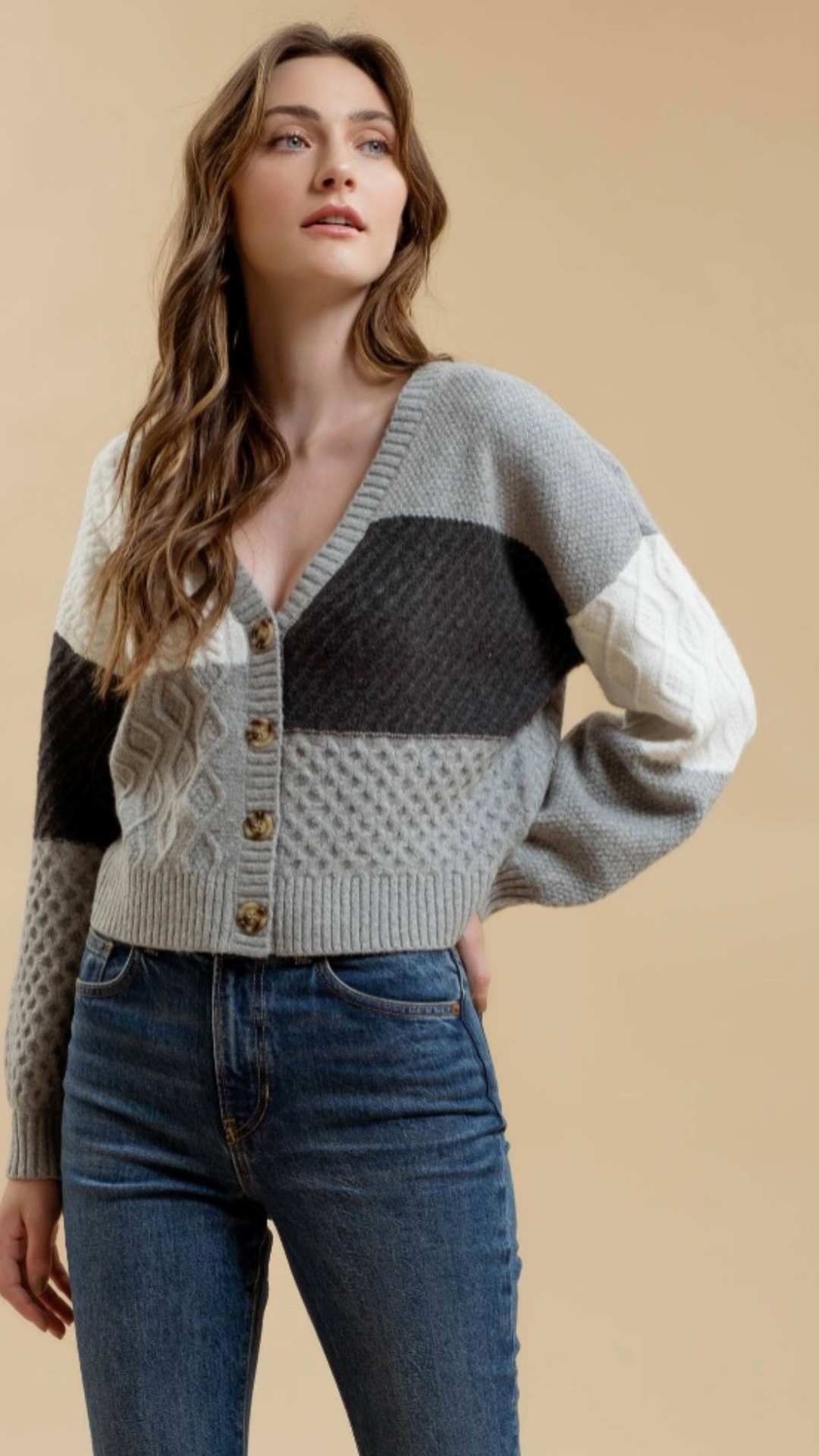PATCHWORK CABLE KNIT CARDIGAN