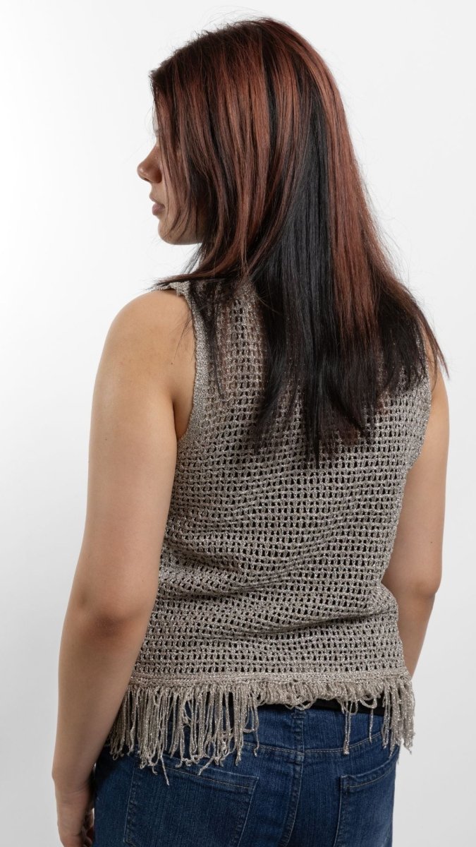 Silver Open-Knit Fringe Tank - U Pretty Things