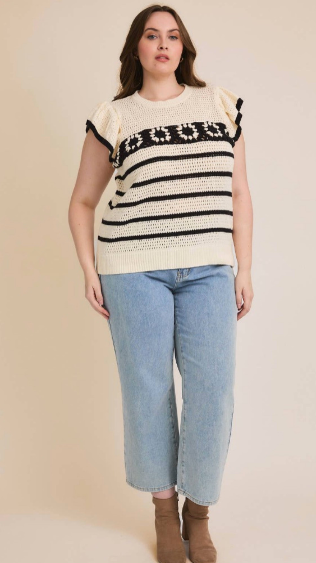 PLUS Daisy Noir Ruffle Crochet Top