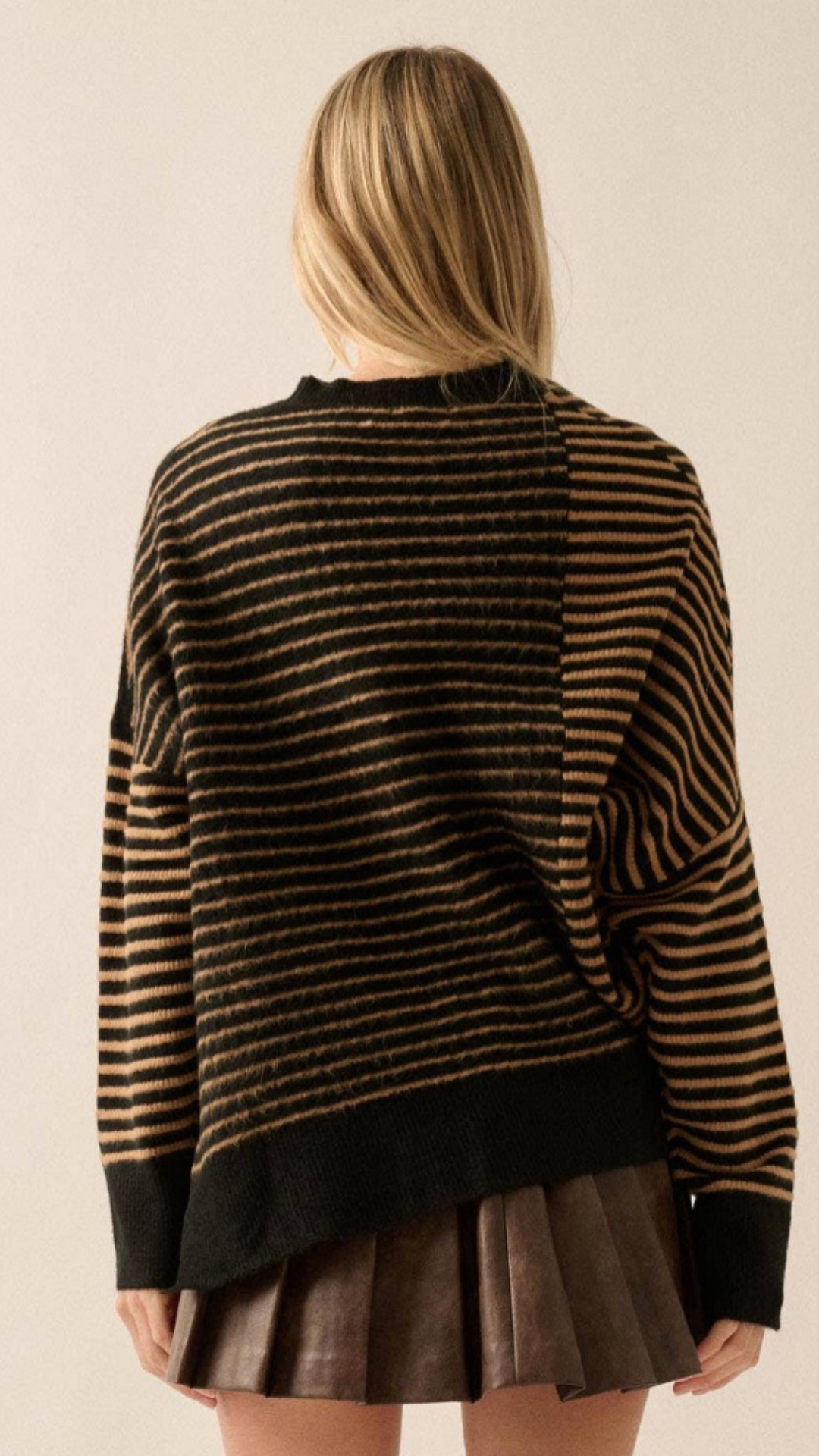 Striped Round Neck Asymmetrical Hem Sweater