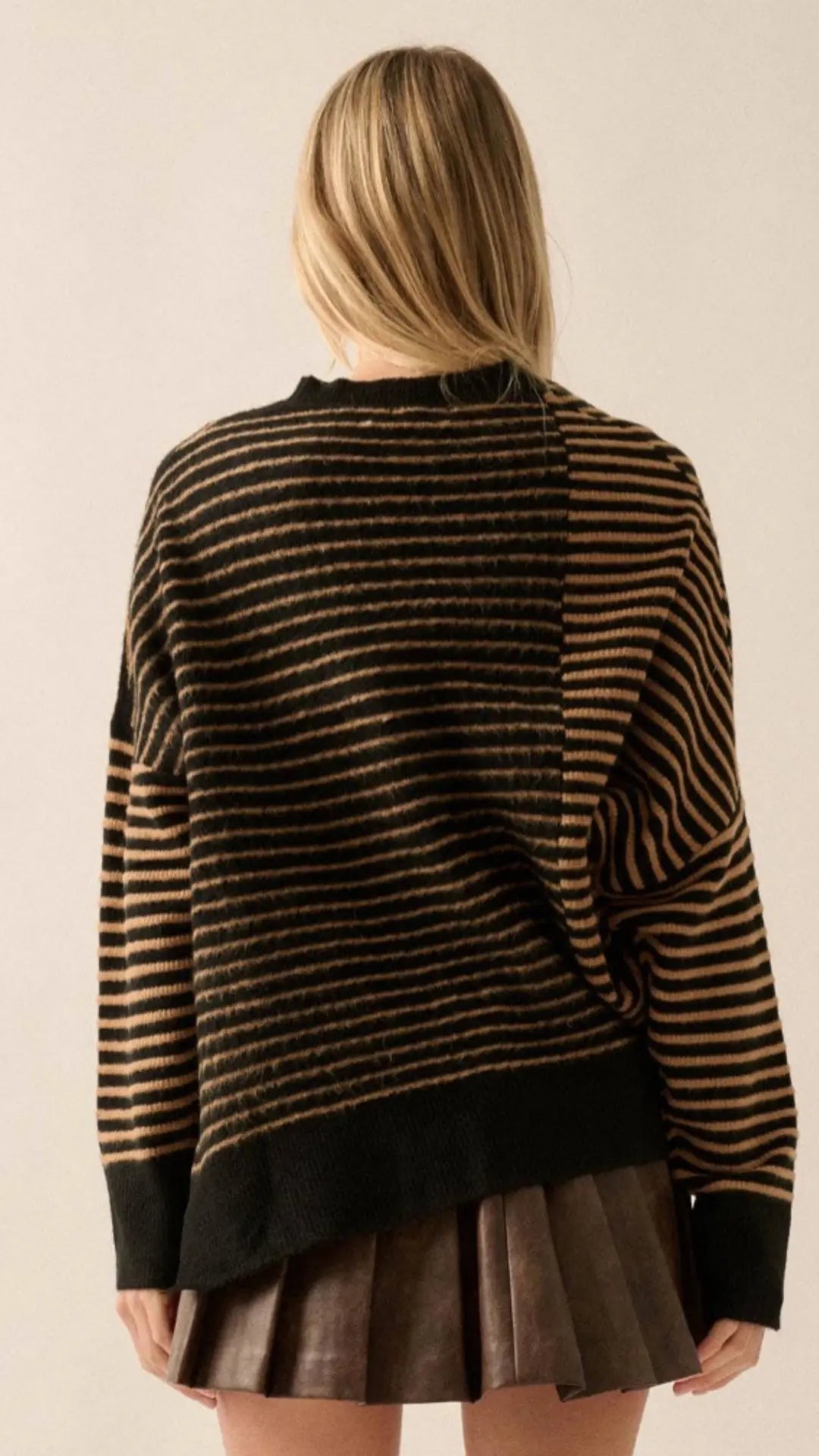 Striped Round Neck Asymmetrical Hem Sweater - U Pretty Things