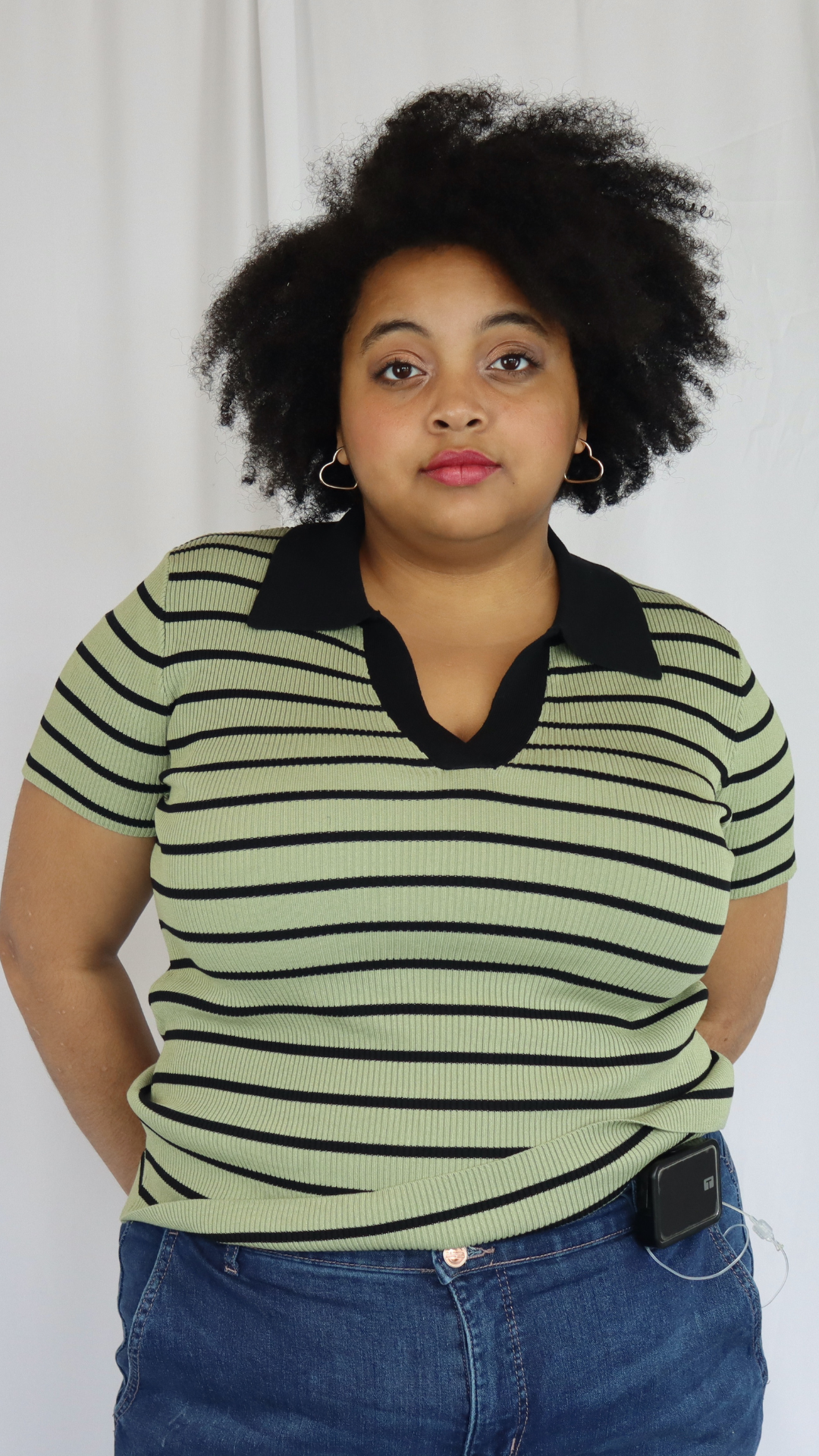 Plus size green and black stripe shirt