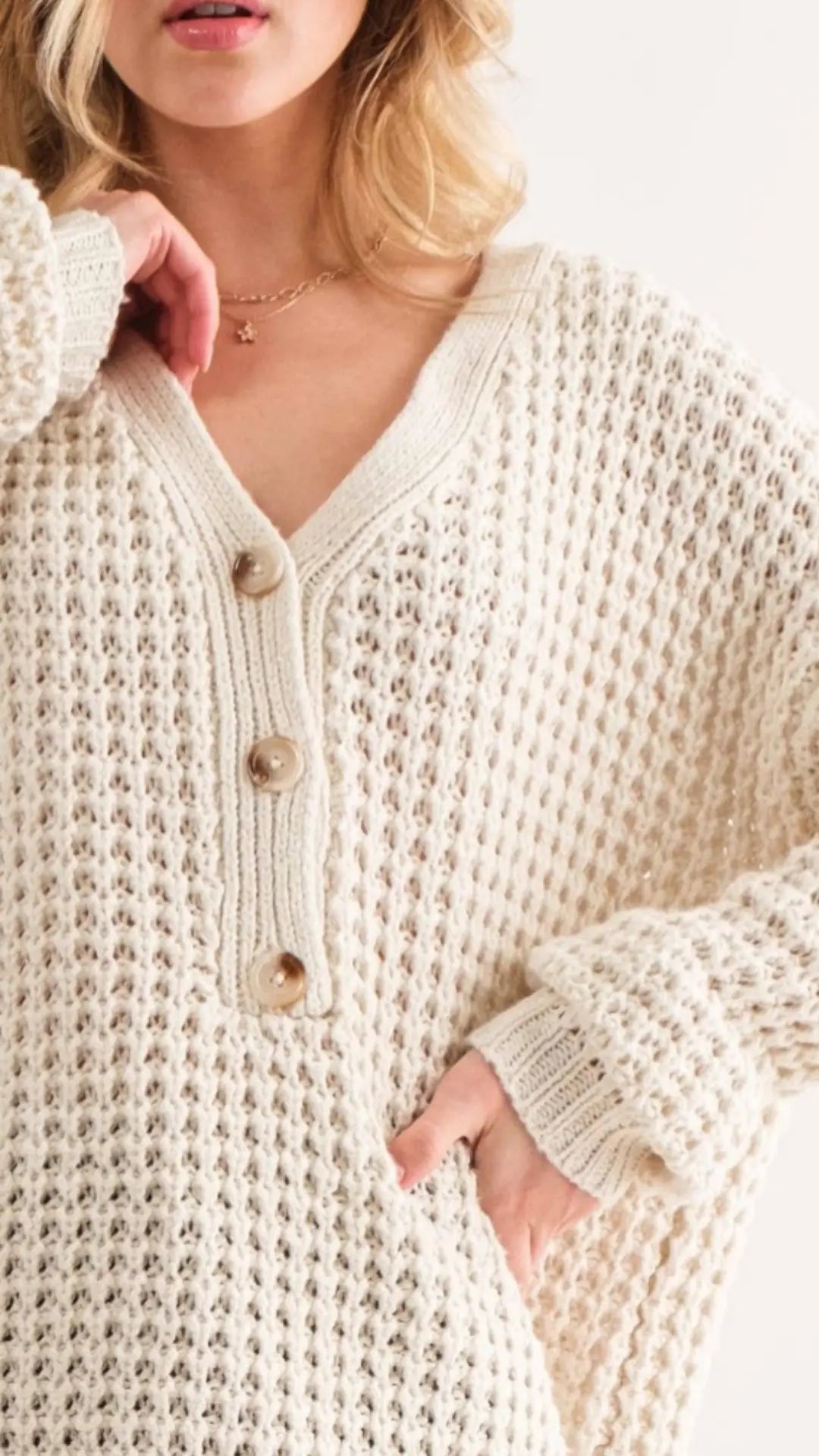 Plus Henley Waffle Textured Sweater - U Pretty Things