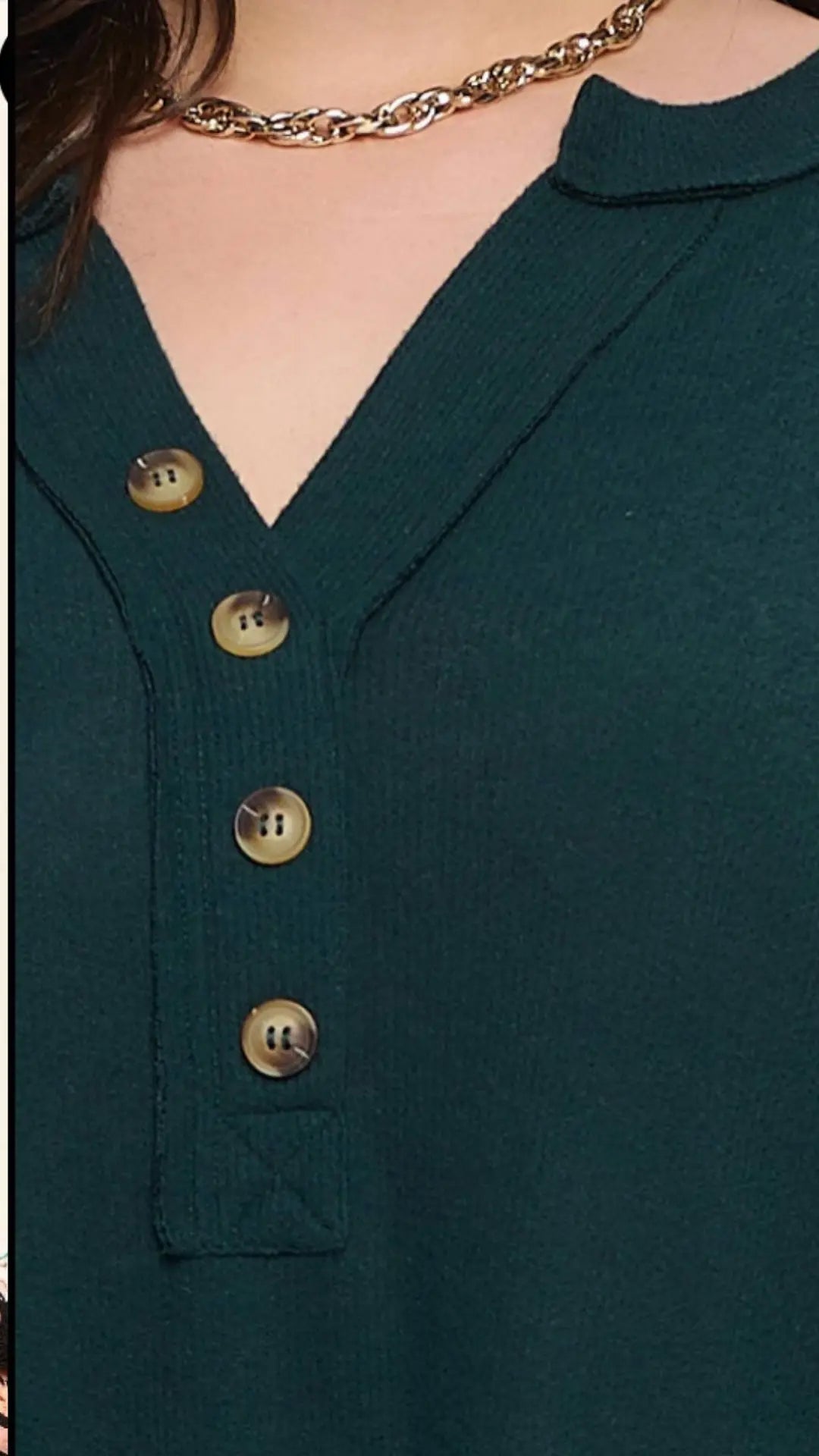 PLUS V NECK HALF BUTTON LONG SLEEVE KNIT TOP - U Pretty Things