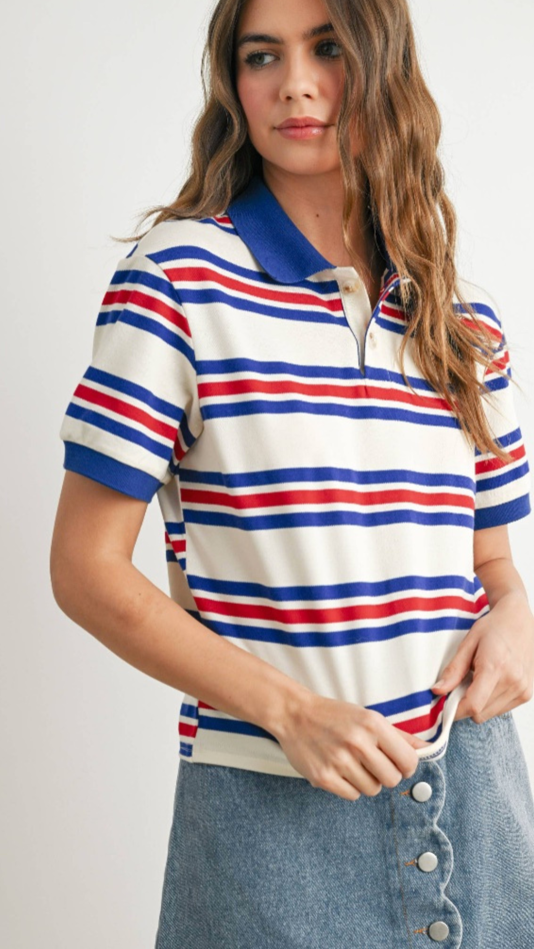Striped cropped polo shirt