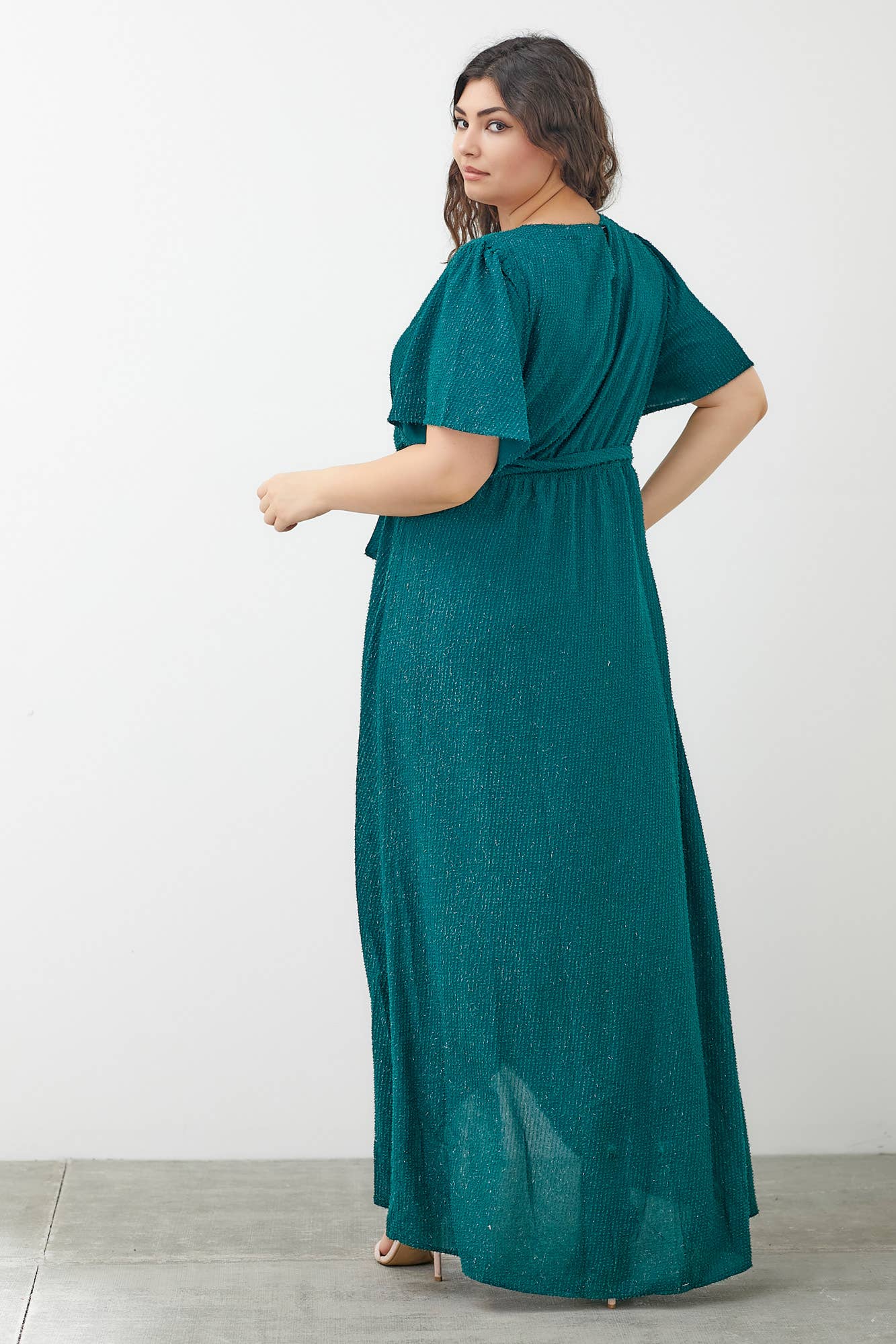 Plus-size woven texture midi dress for formal and casual wear