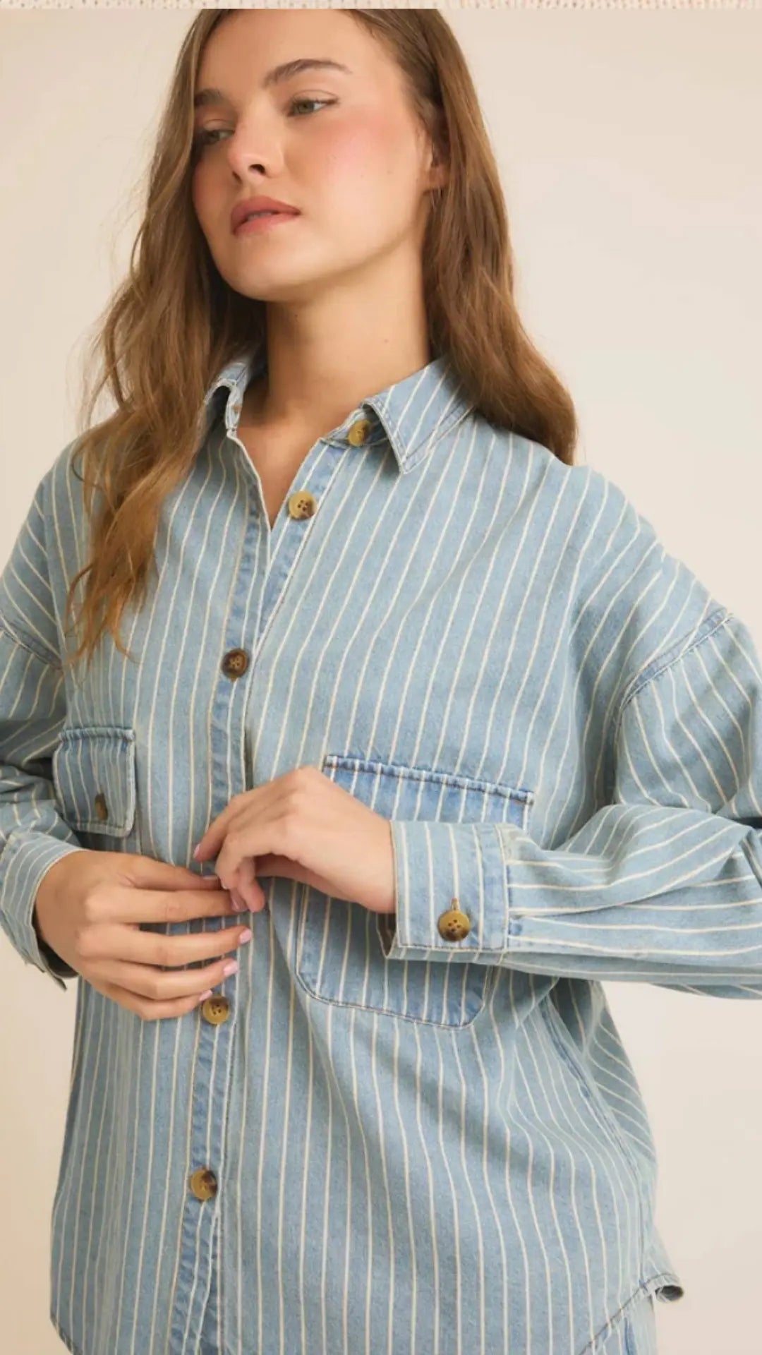 Street Stripes Oversized Denim Shacket - U Pretty Things